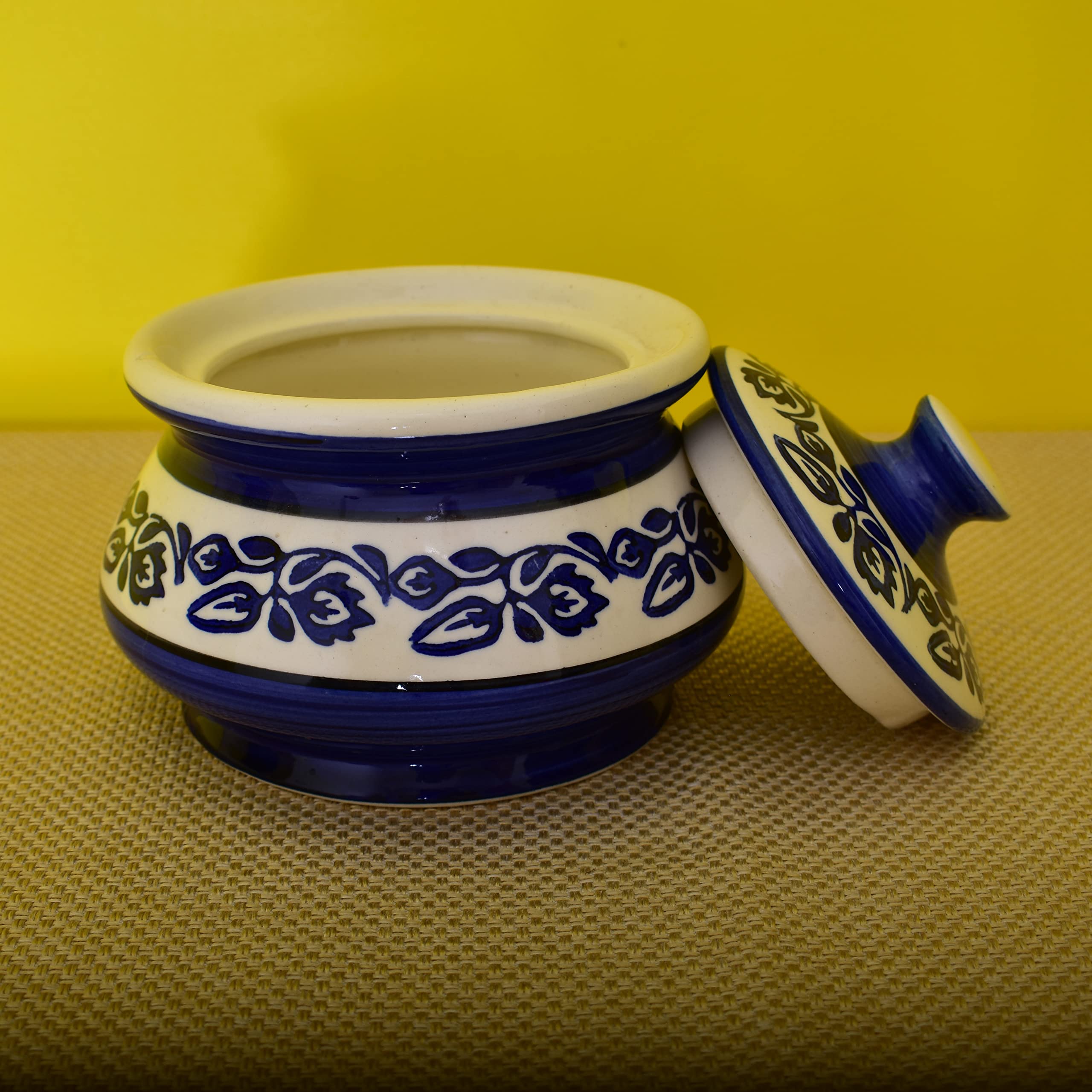 KunhaR Ceramic Handi 2 Liter, 1 Piece, Blue Vine, (Size 1 No)