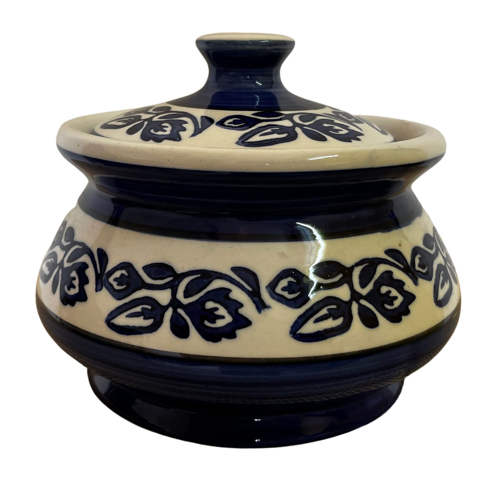 KunhaR Ceramic Handi 2 Liter, 1 Piece, Blue Vine, (Size 1 No)