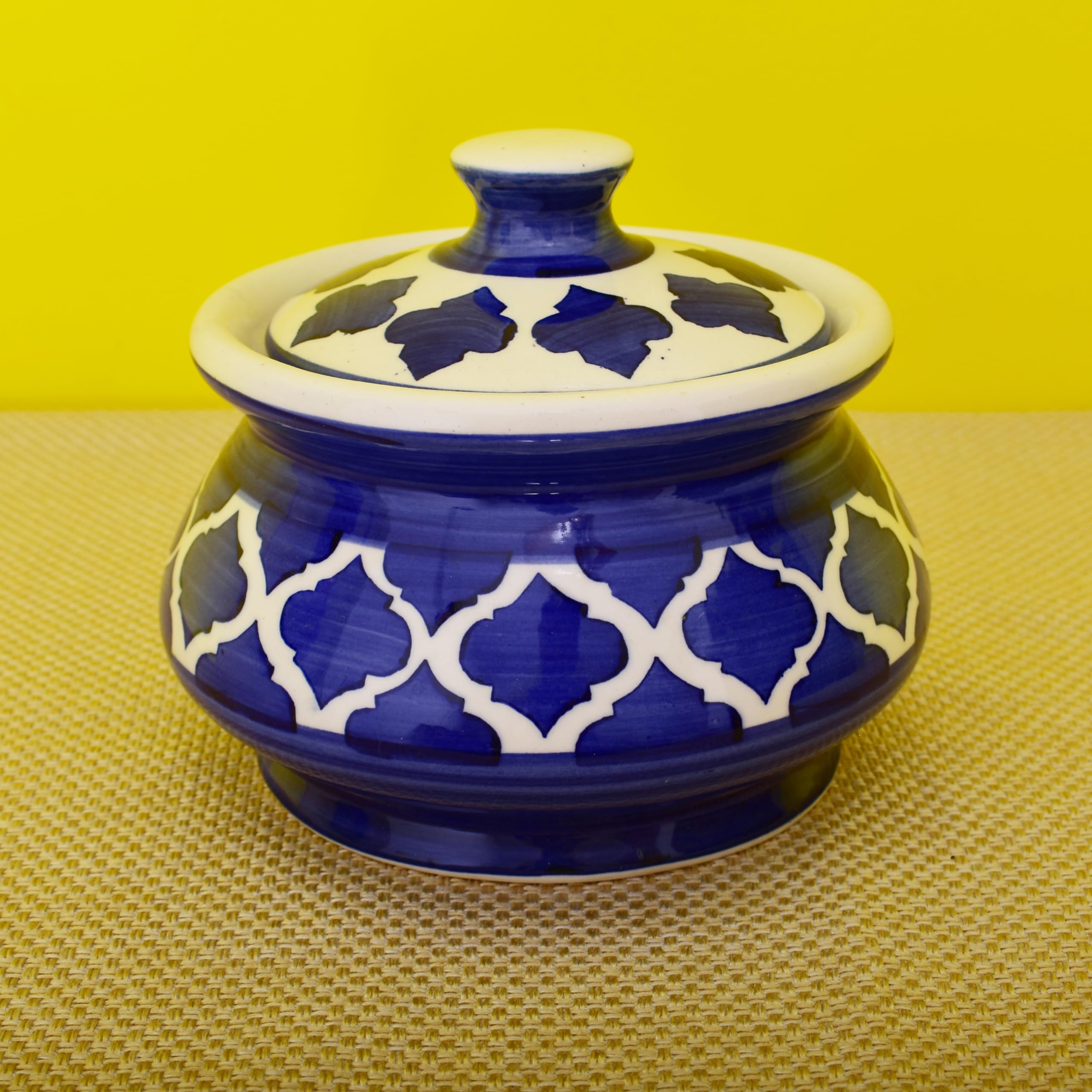 KunhaR Ceramic Handi 2 Liter, 1 Piece, Blue Chidi, (Size 1 No)