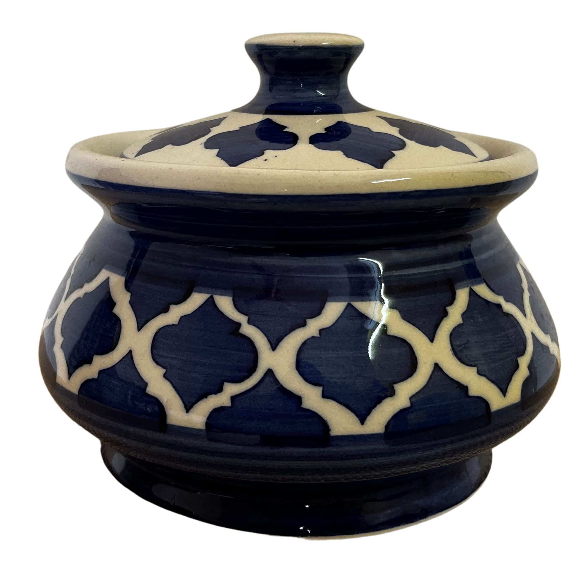 KunhaR Ceramic Handi 2 Liter, 1 Piece, Blue Chidi, (Size 1 No)