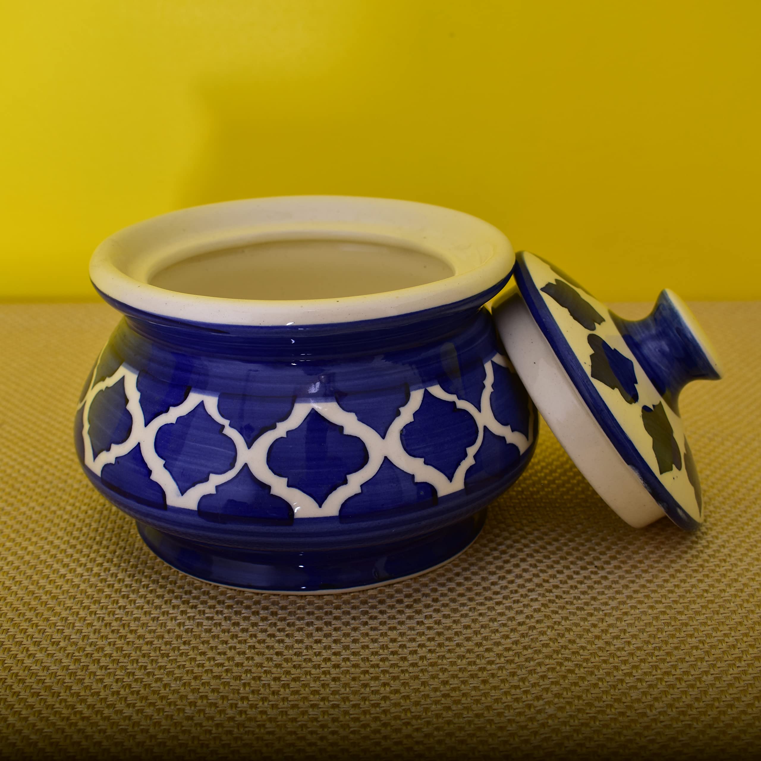 KunhaR Ceramic Handi 2 Liter, 1 Piece, Blue Chidi, (Size 1 No)