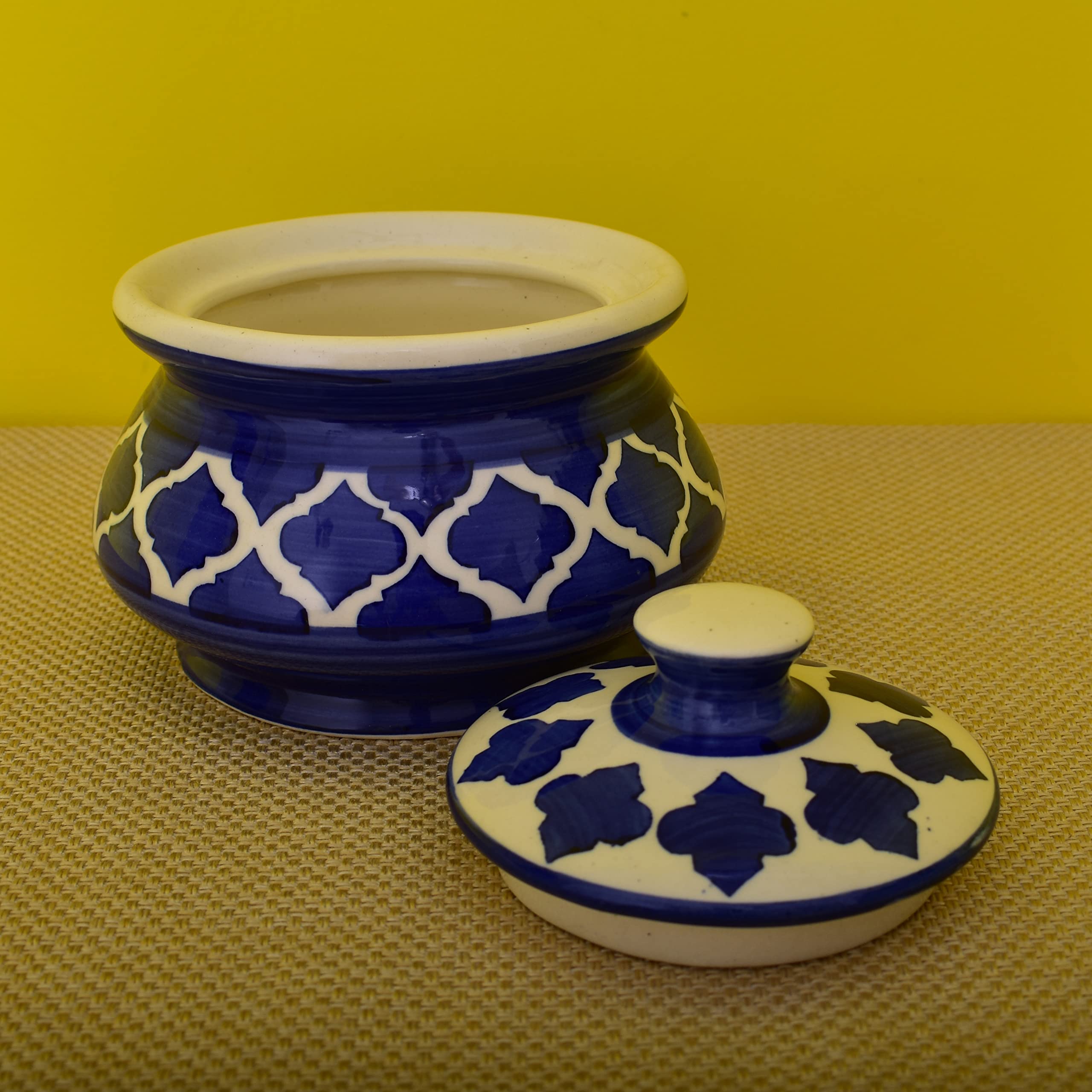 KunhaR Ceramic Handi 2 Liter, 1 Piece, Blue Chidi, (Size 1 No)