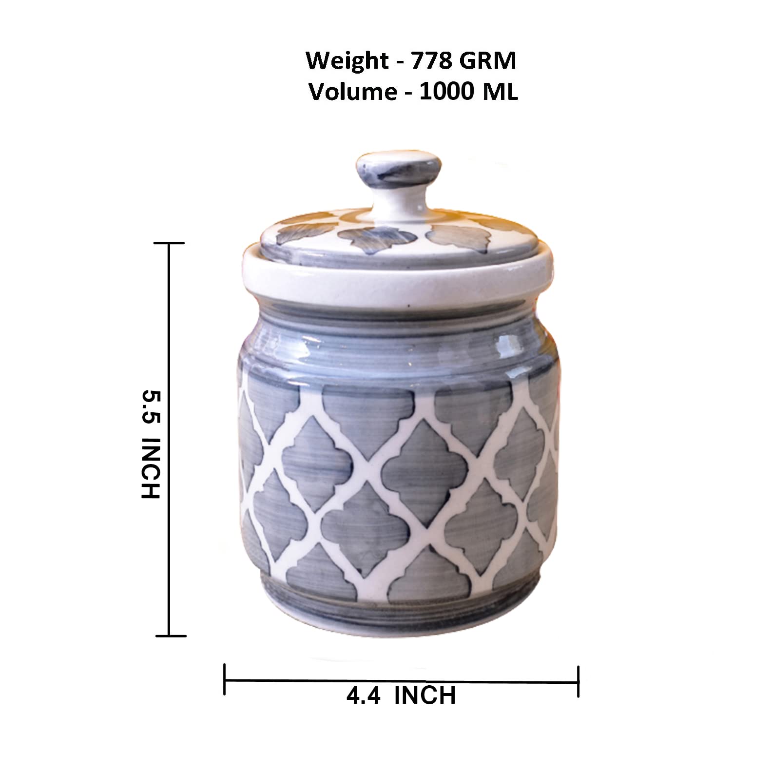KunhaR Ceramic Jars (1000 ML) – Handcrafted Multipurpose Barni with Lid for Pickle, Chutney, Spices, Salt, Sugar – Kitchen Storage Containers, Grey Umrao