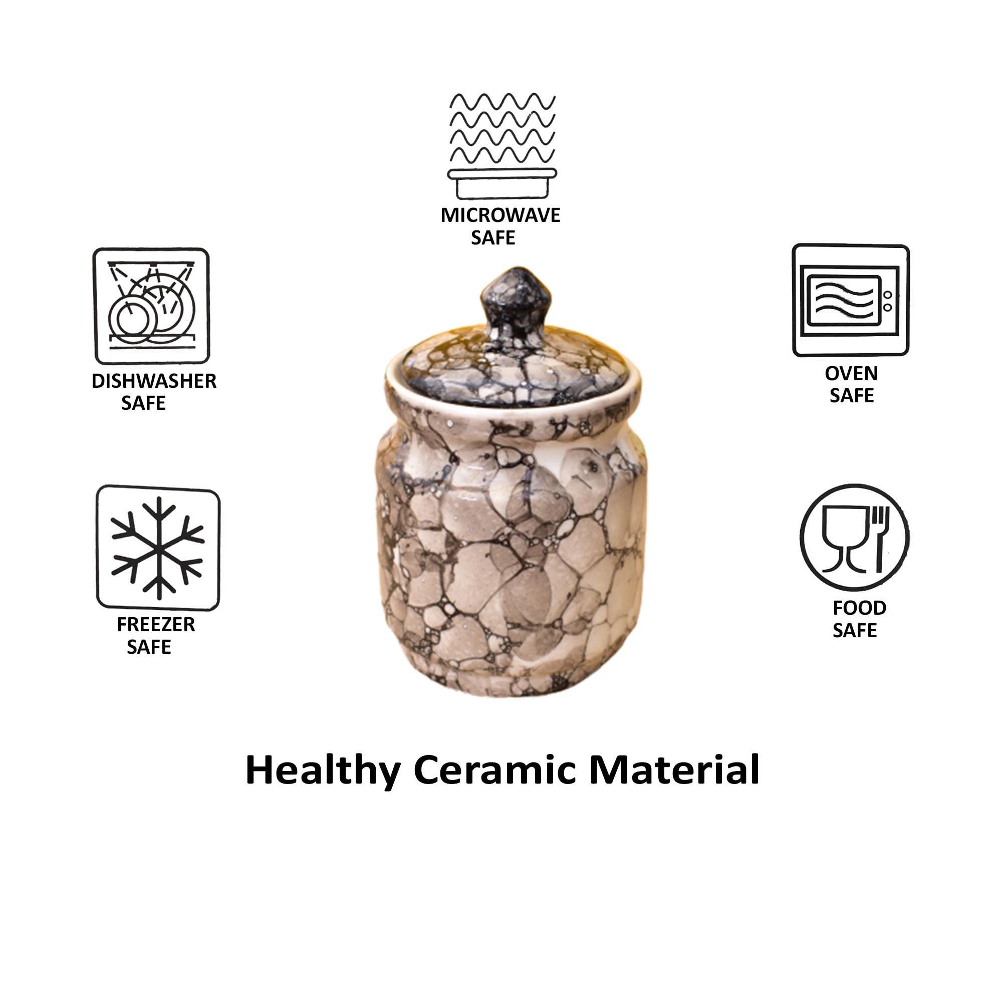 Kunhar Ceramic Jars Set of 2 (600ML Each) – Handcrafted Multipurpose Barni with Lid for Pickle, Chutney, Spices, Salt, Sugar – Kitchen Storage Containers, Black Luster