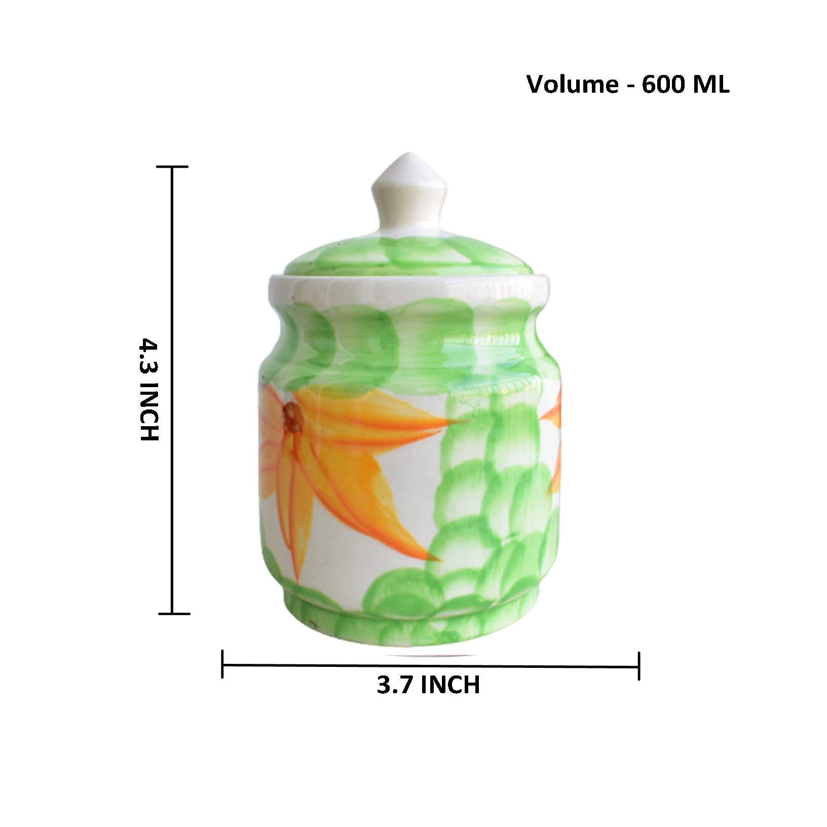 Kunhar Ceramic Jars Set of 2 (600ML Each) – Handcrafted Multipurpose Barni with Lid for Pickle, Chutney, Spices, Salt, Sugar – Kitchen Storage Containers, Green