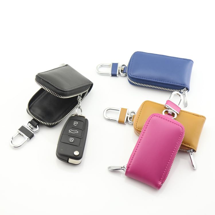 Kunhar Car Key Case, Universal PU Leather Key Fob Cover Case, Smart Car Key Holder Protection Bag with Holder Metal Hook and Keyring Zipper, 1 Piece, Brownish Red (C3)