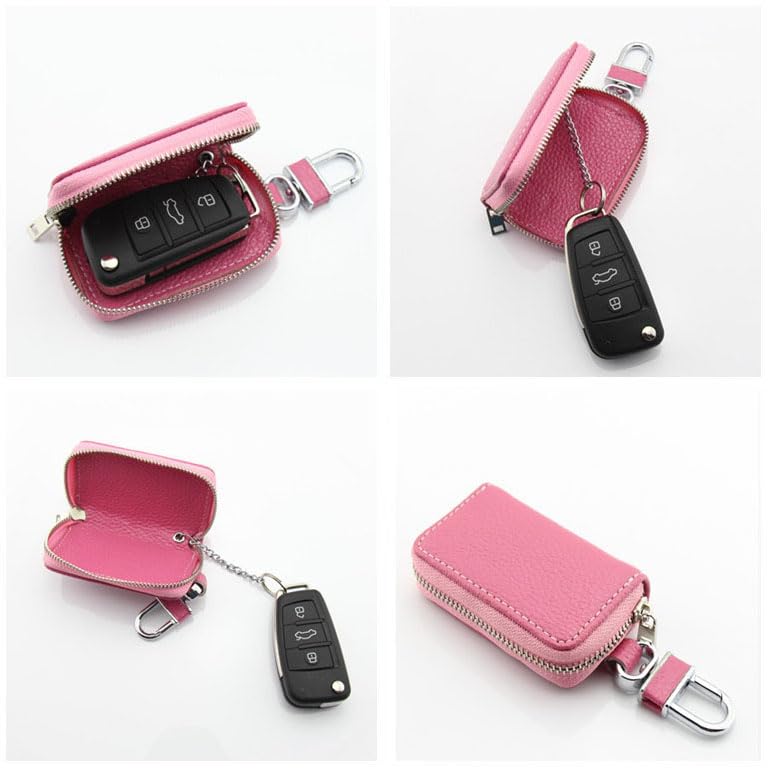 Kunhar Car Key Case, Universal PU Leather Key Fob Cover Case, Smart Car Key Holder Protection Bag with Holder Metal Hook and Keyring Zipper, 1 Piece, Brownish Red (C3)