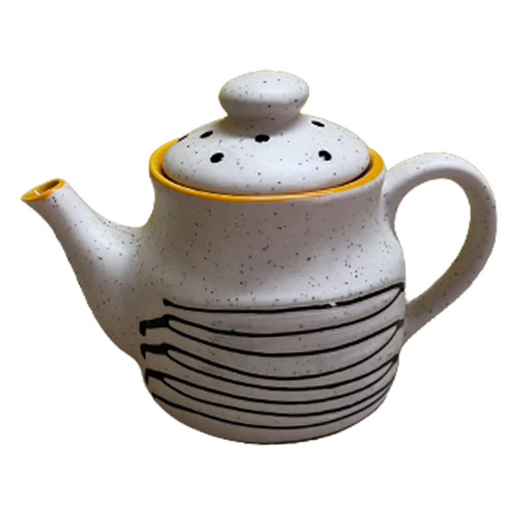 KunhaR Ceramic Teapot - 1 Piece, White Matt-Yellow, 650 ml