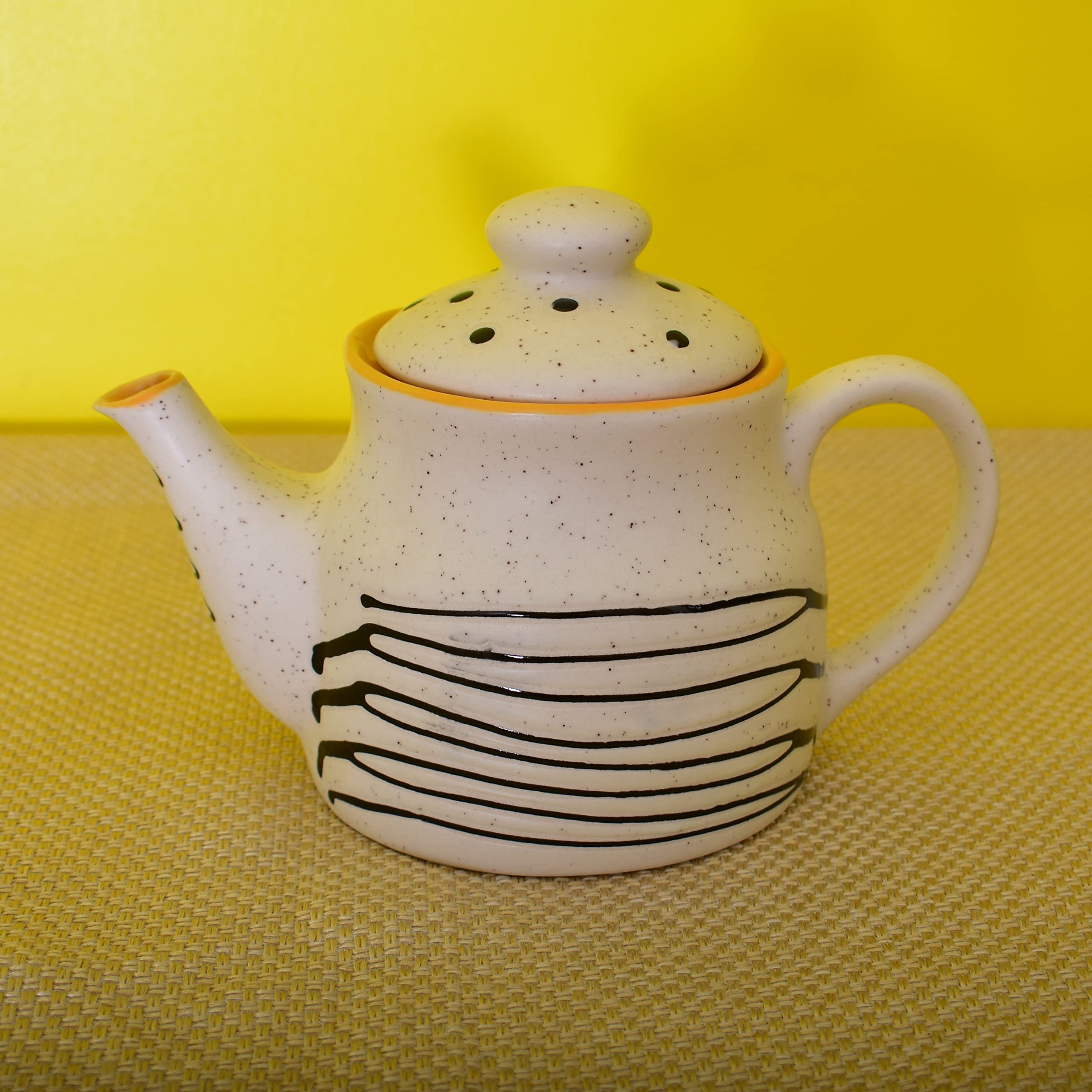 KunhaR Ceramic Teapot - 1 Piece, White Matt-Yellow, 650 ml