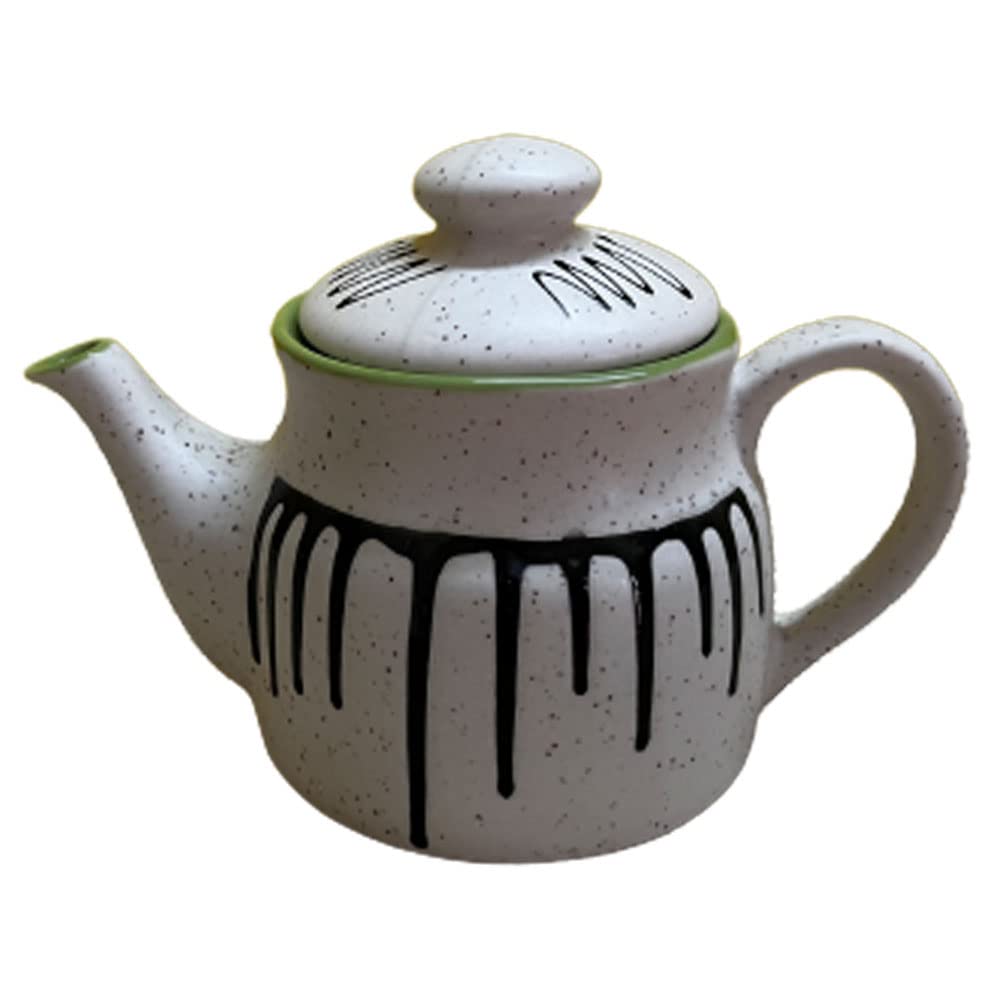 KunhaR Ceramic Teapot 650ML White Matt Green – Durable 1 Piece Tea Coffee Pot for Kitchen and Dining