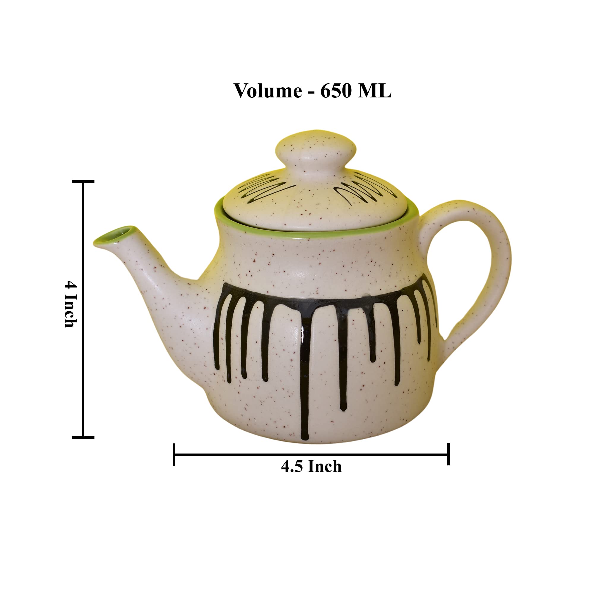 KunhaR Ceramic Teapot 650ML White Matt Green – Durable 1 Piece Tea Coffee Pot for Kitchen and Dining