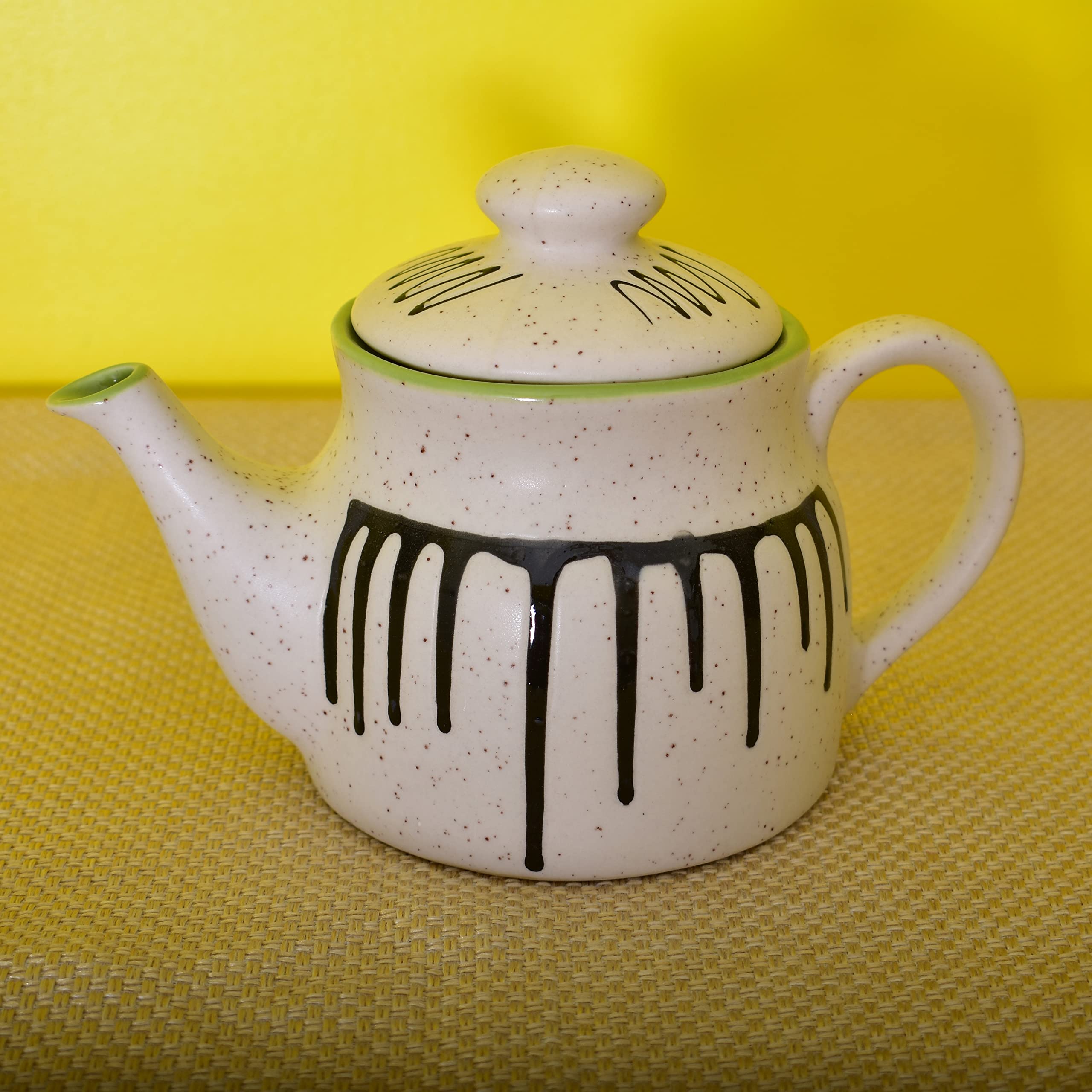 KunhaR Ceramic Teapot 650ML White Matt Green – Durable 1 Piece Tea Coffee Pot for Kitchen and Dining