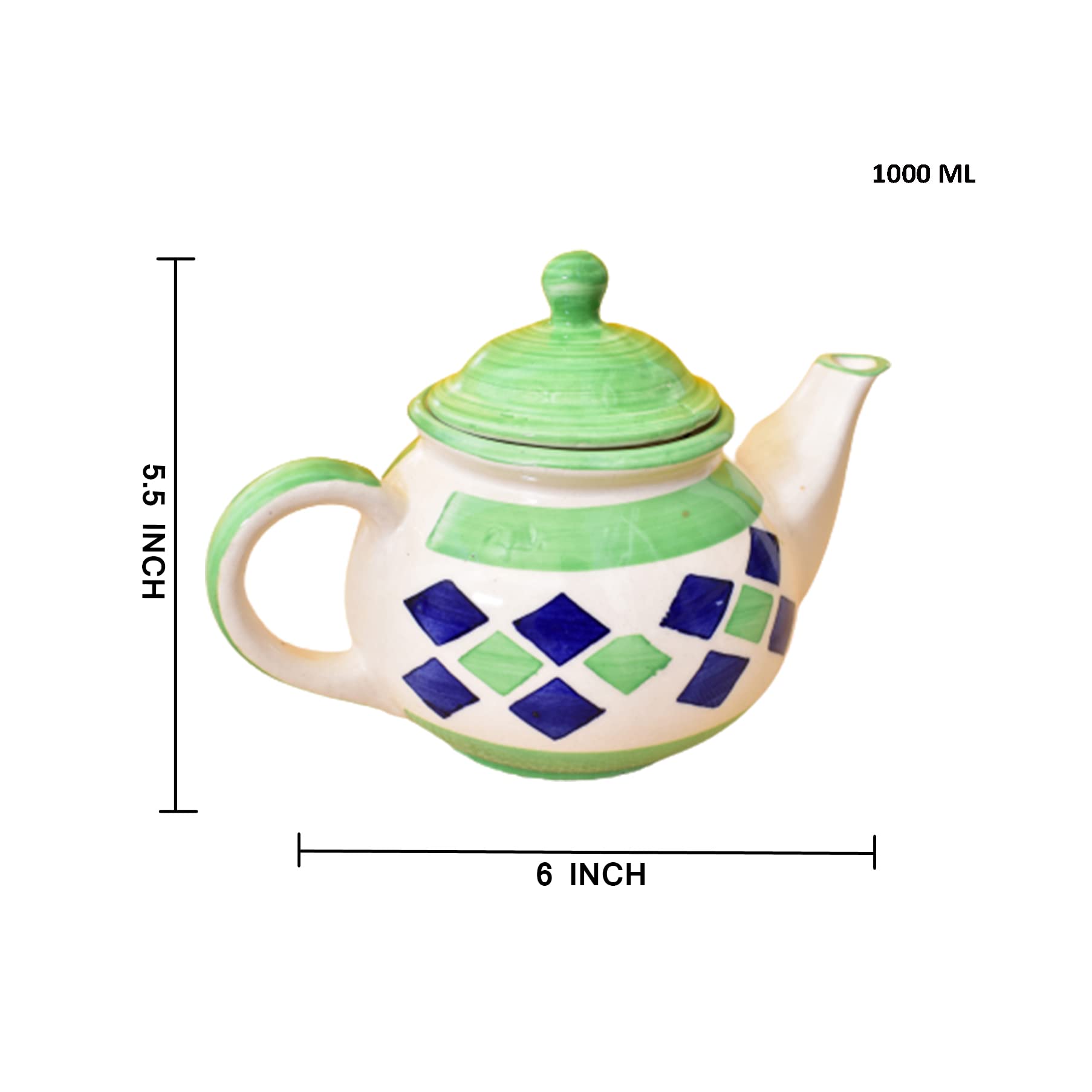 KunhaR Ceramic Teapot - 1 Piece, Green, 1000 ml