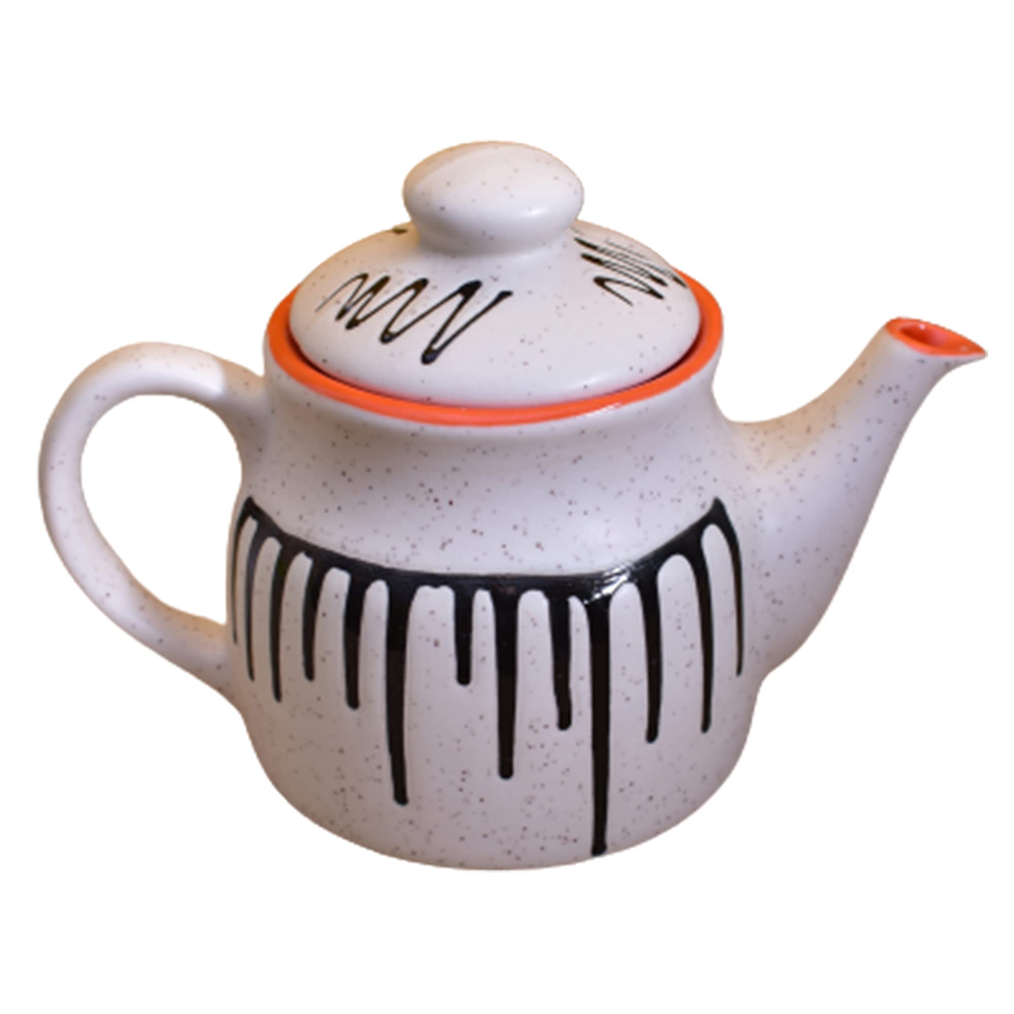 KunhaR Ceramic Teapot - 1 Piece, White-Red, 650 ml