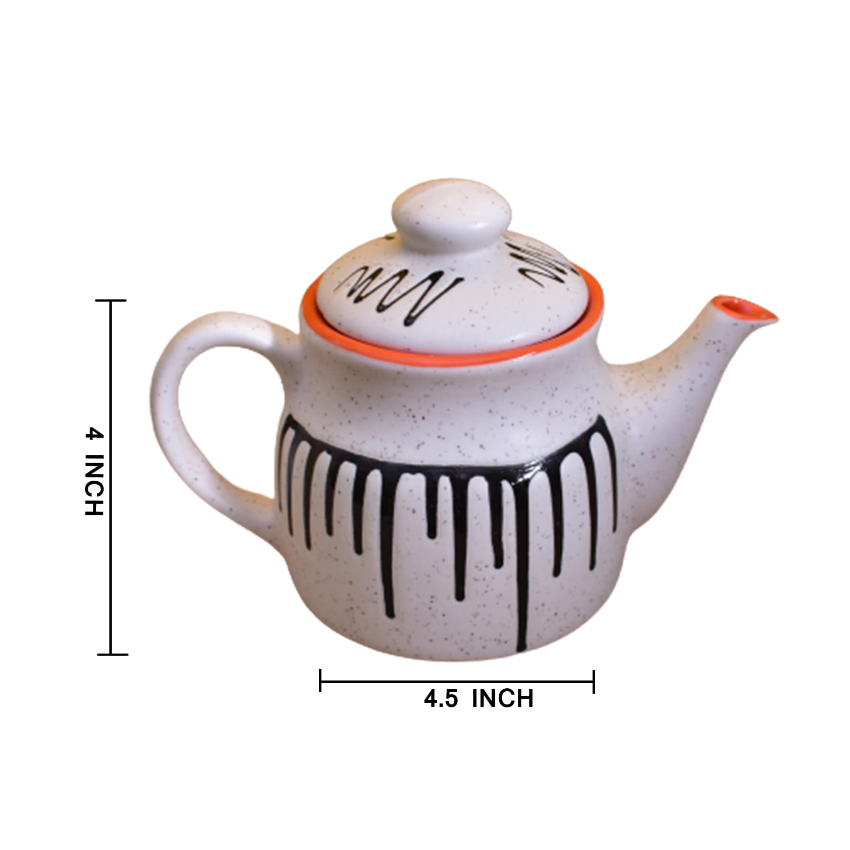 KunhaR Ceramic Teapot - 1 Piece, White-Red, 650 ml
