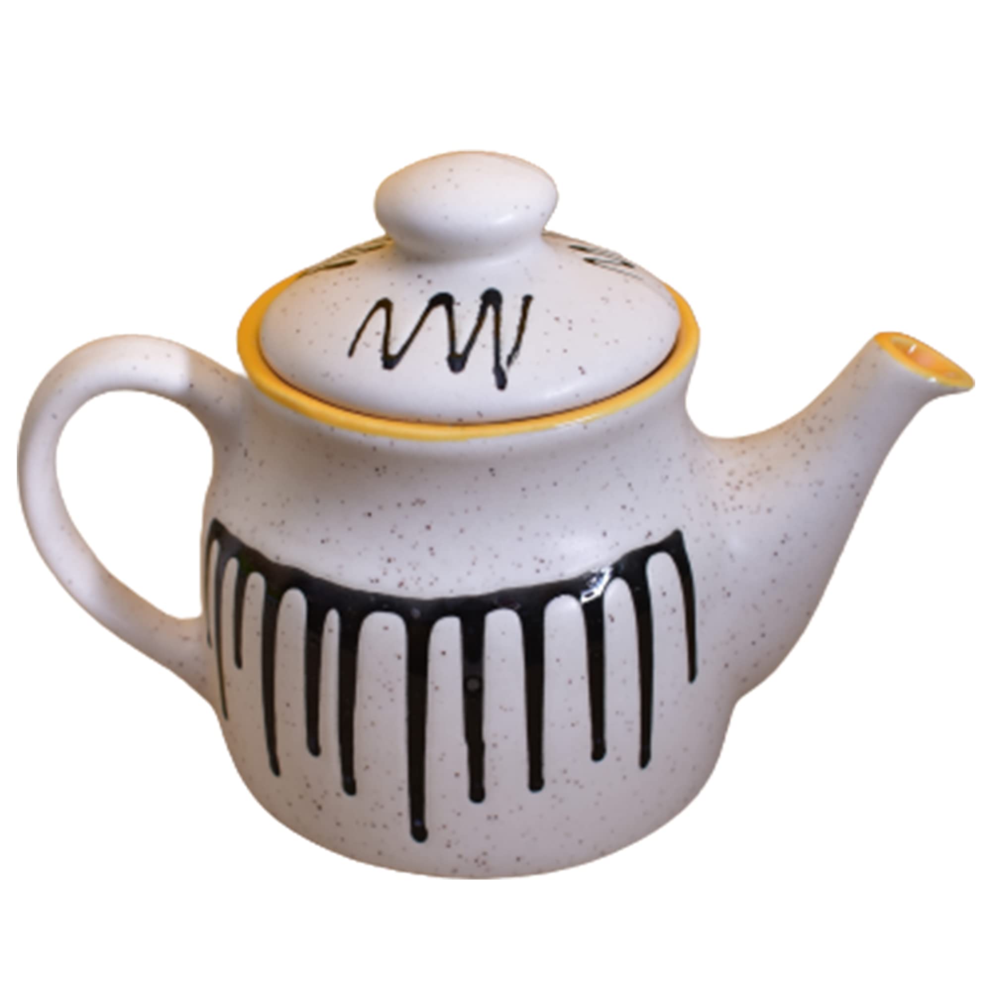 KunhaR Ceramic Teapot - 1 Piece, White-Yellow, 650 ml