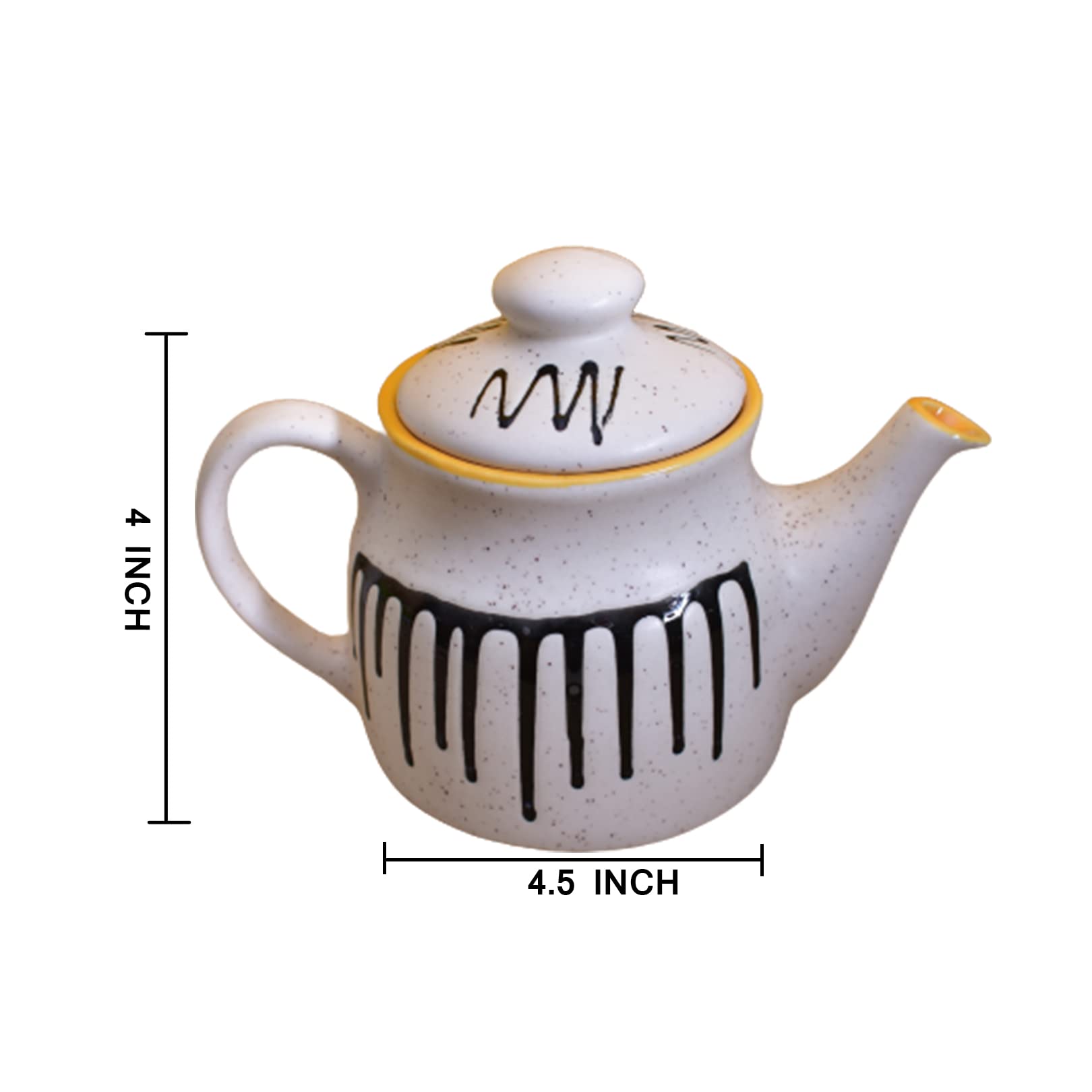 KunhaR Ceramic Teapot - 1 Piece, White-Yellow, 650 ml