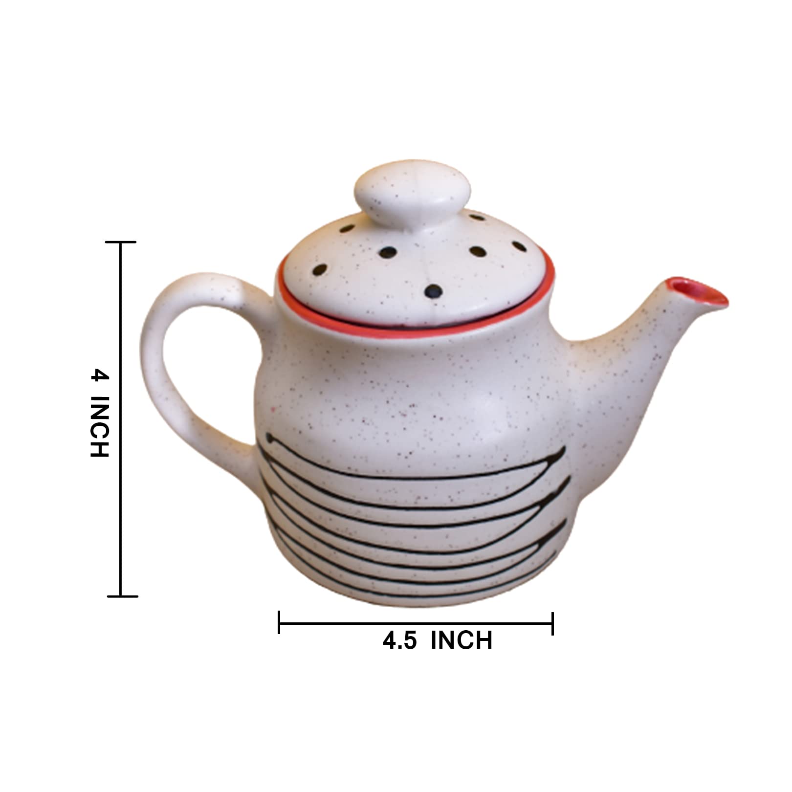 KunhaR Ceramic Teapot - 1 Piece, White-Red, 650 ml