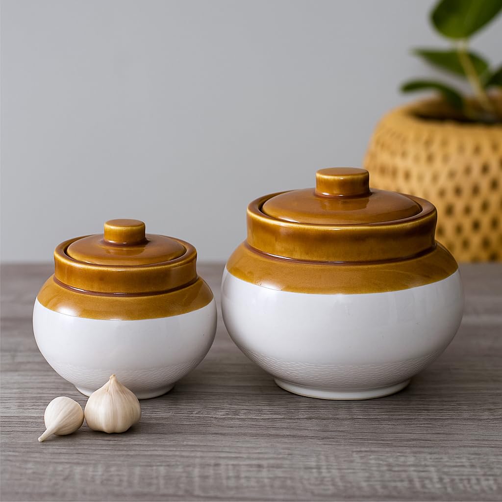 Kunhar Ceramic Multipurpose Jar, Pickle Jars - 750 Ml, 1200 Ml Set Of 2, Multicolor