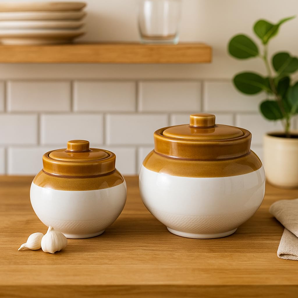 Kunhar Ceramic Multipurpose Jar, Pickle Jars - 750 Ml, 1200 Ml Set Of 2, Multicolor