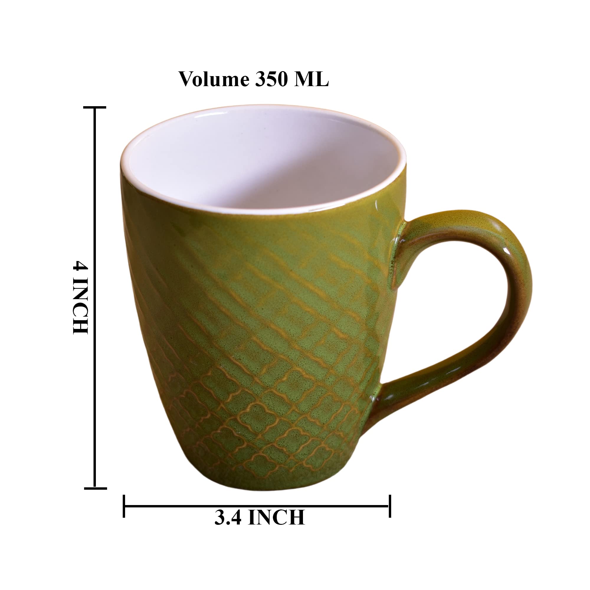 Kunhar Ceramic Milk Mug, Coffee Mug - 4 Pieces, Muddy Green, 350ml