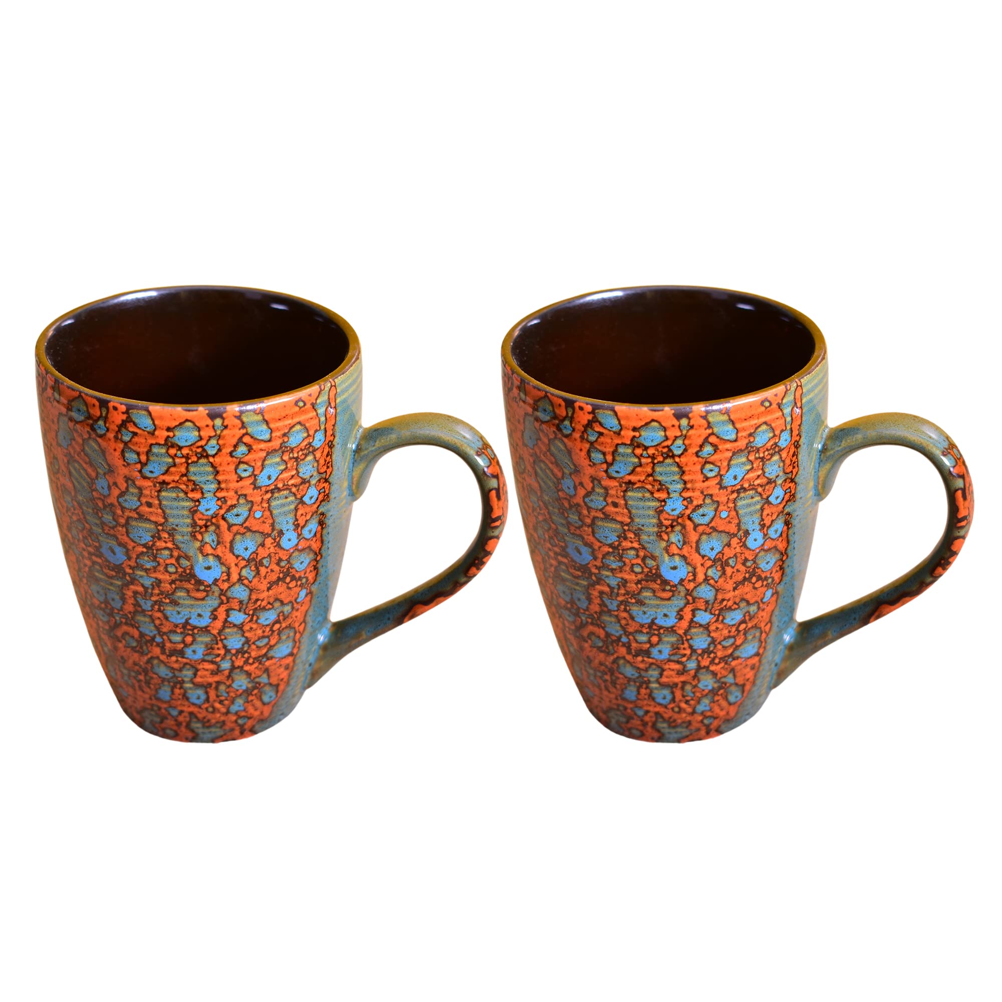 Kunhar Ceramic Milk Mug, Coffee Mug - 2 Pieces, Orange Blue, 350ml