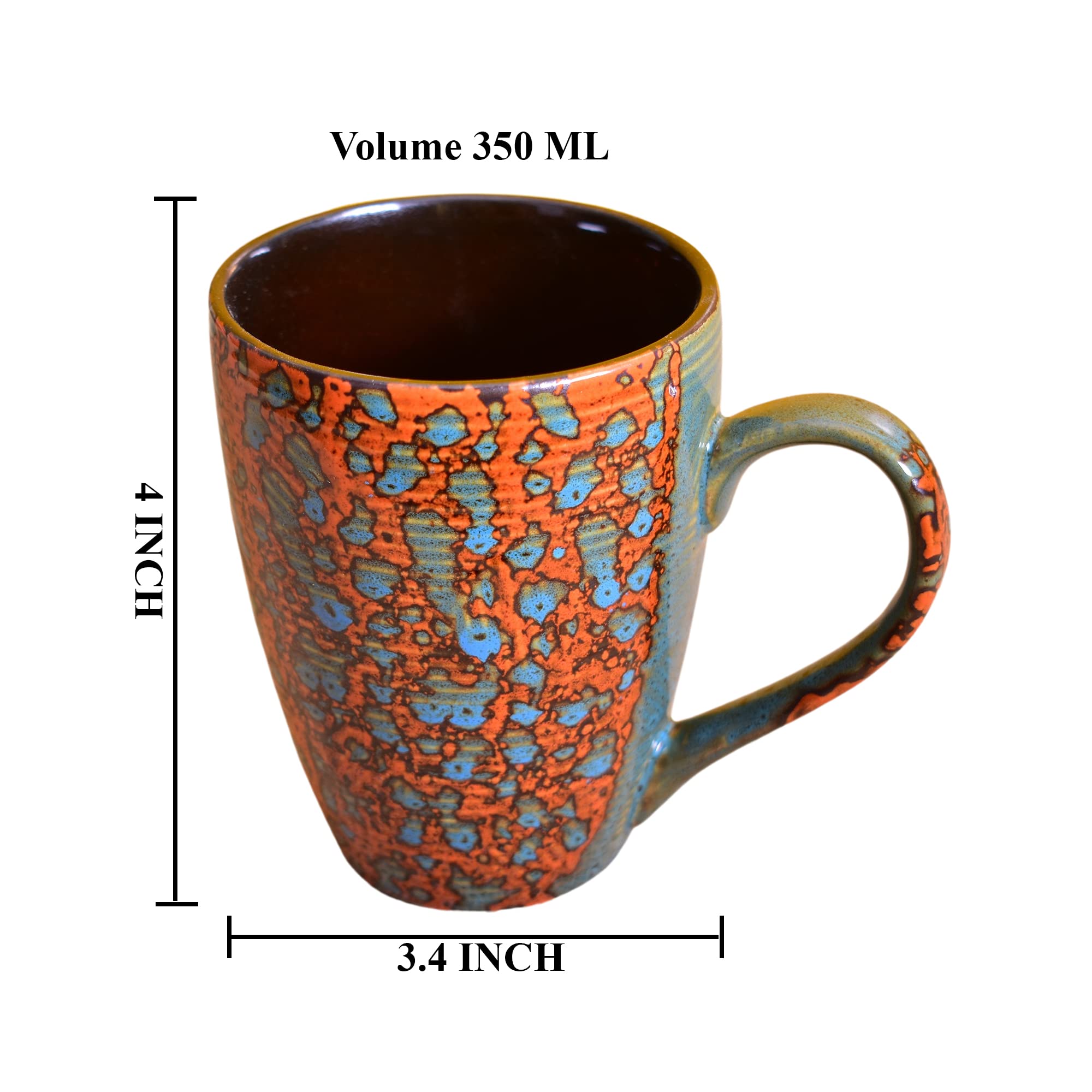Kunhar Ceramic Milk Mug, Coffee Mug - 2 Pieces, Orange Blue, 350ml