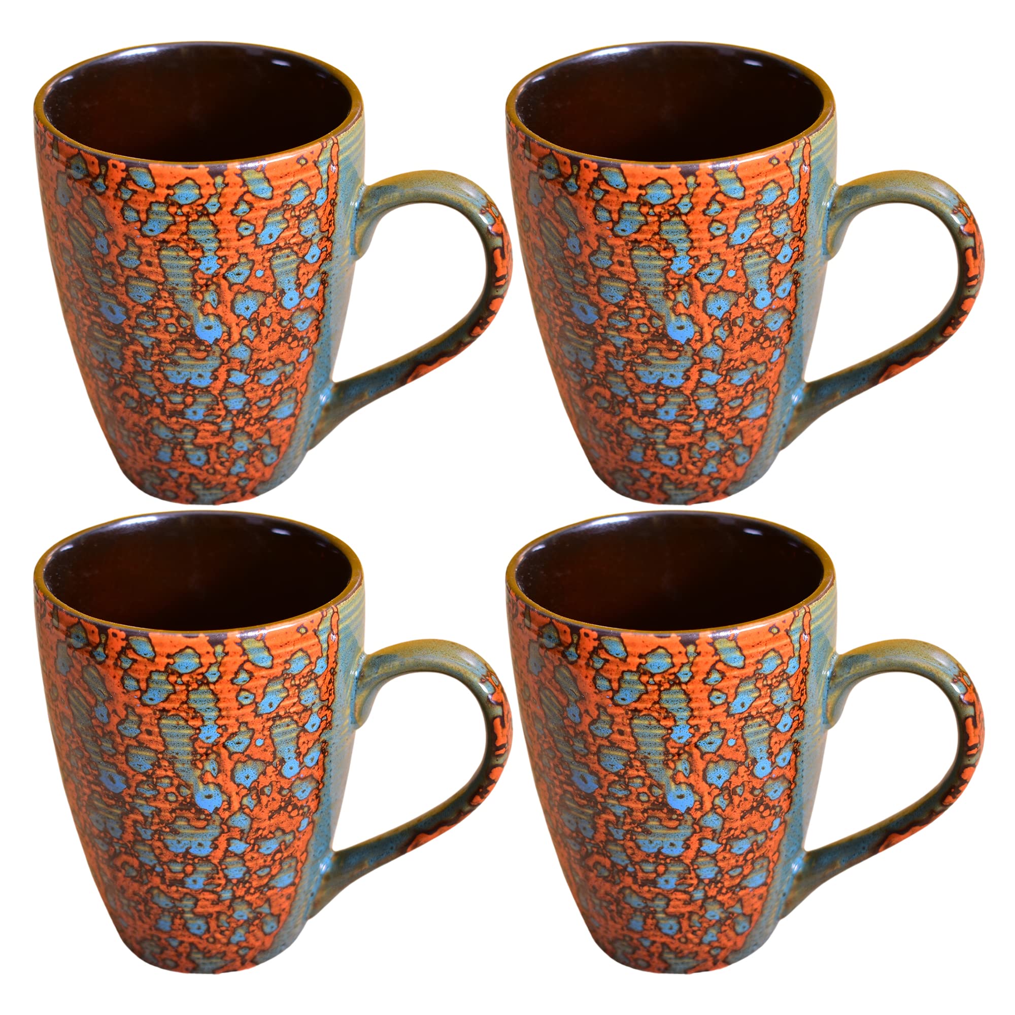 Kunhar Ceramic Milk Mug, Coffee Mug - 4 Pieces, Orange Blue, 350ml