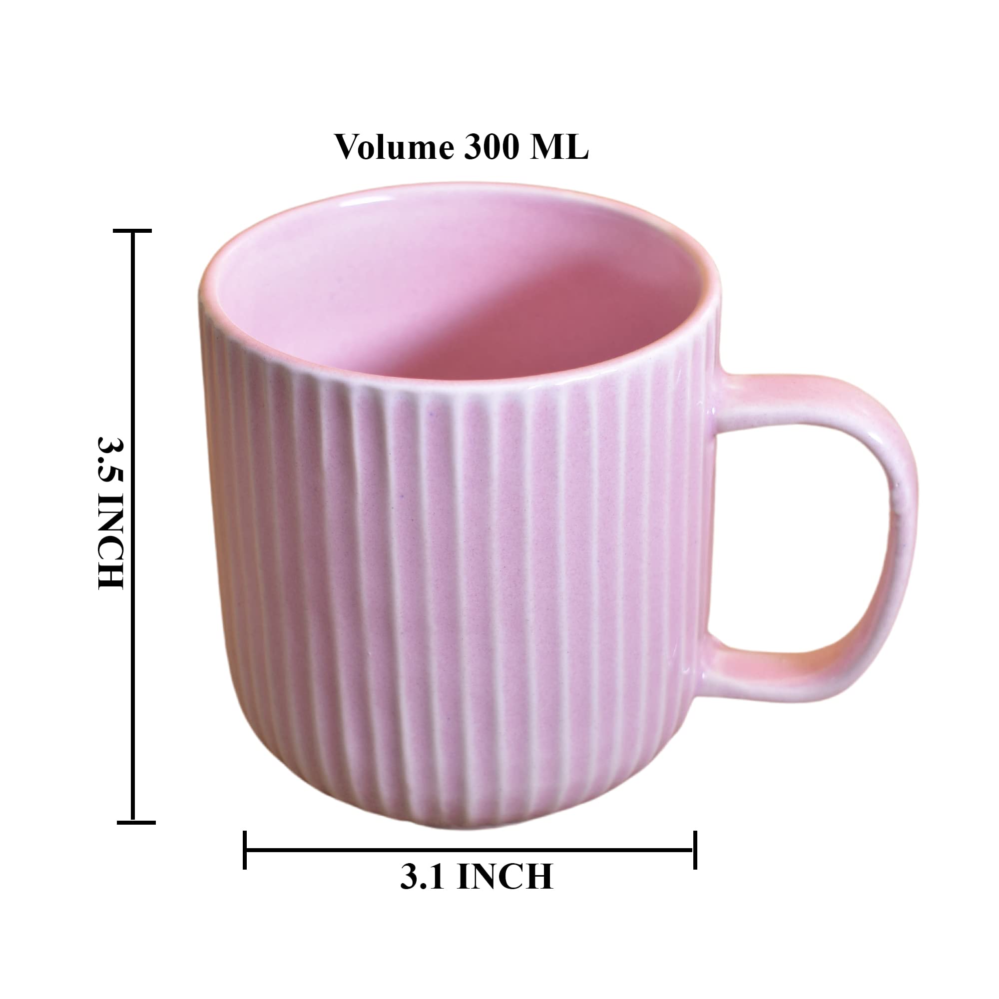 Kunhar Ceramic Milk Mug, Coffee Mug - 6 Pieces, Cavern Pink, 300 ml