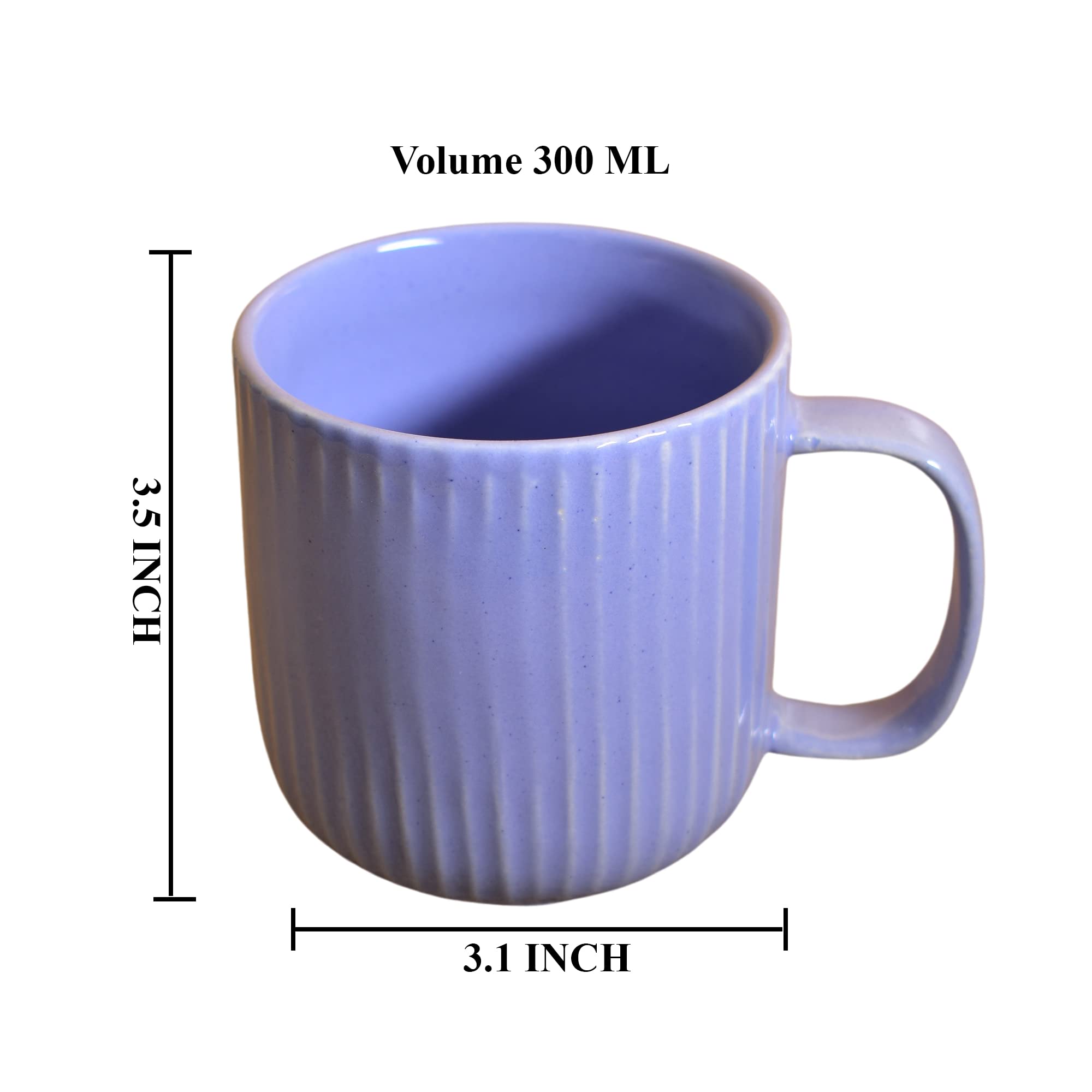 Kunhar Ceramic Milk Mug, Coffee Mug - 6 Pieces, Light Steel Blue, 300 ml