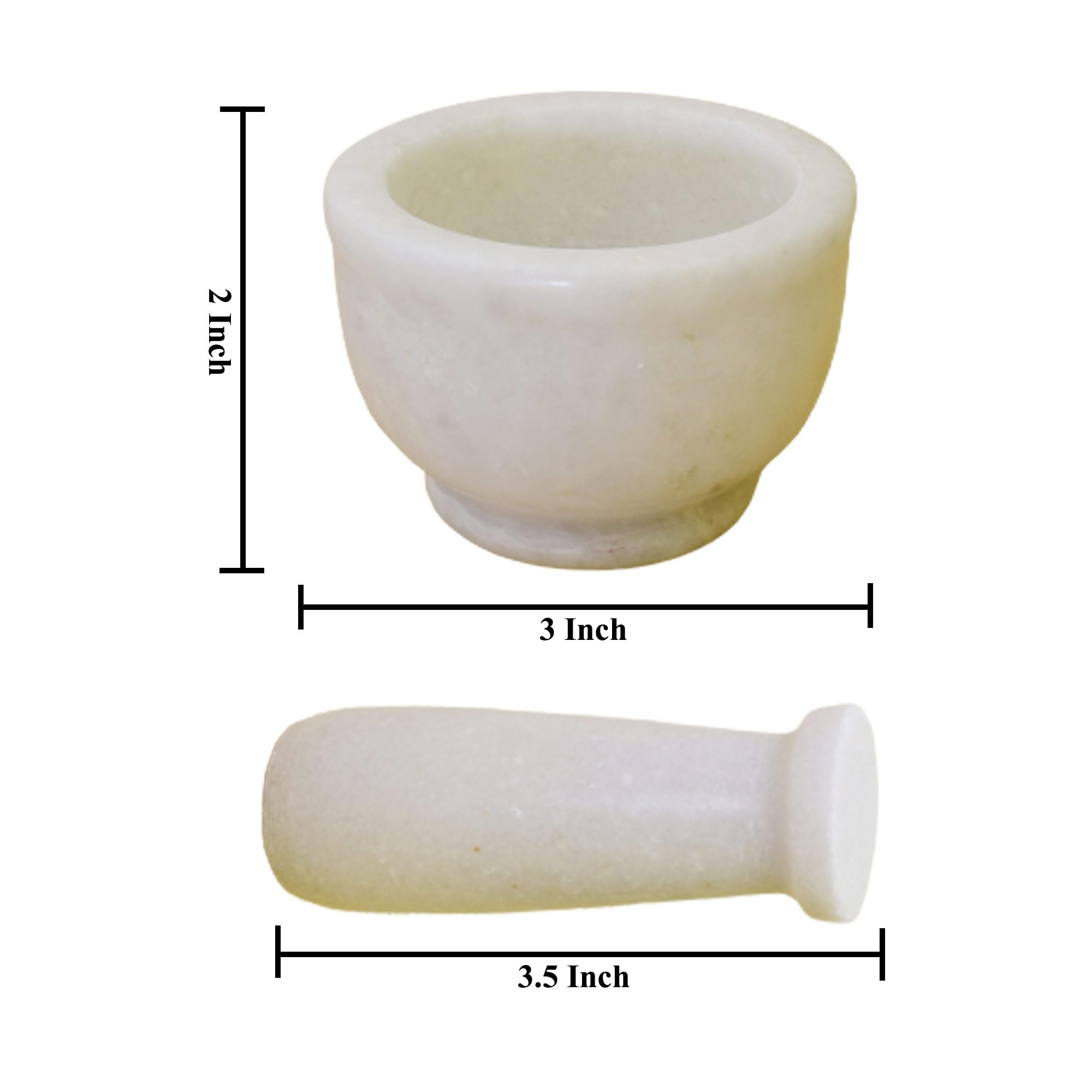 KunhaR Natural White Marble Mortar and Pestle Set, Imam Dasta, Ohkli Musal, Kharal - 3 x 2 Inches, White, (Half Polish)