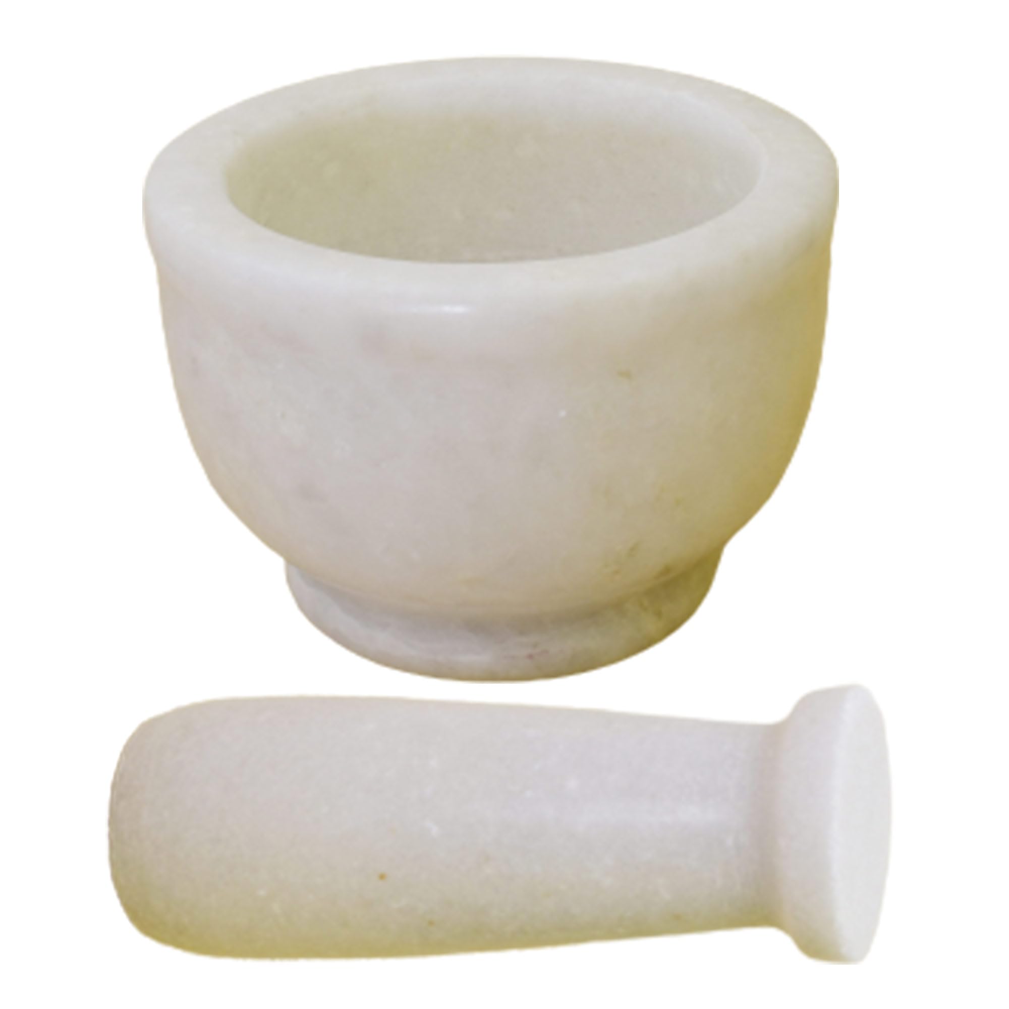 KunhaR Natural White Marble Mortar and Pestle Set, Imam Dasta, Ohkli Musal, Kharal - 3 x 2 Inches, White, (Half Polish)