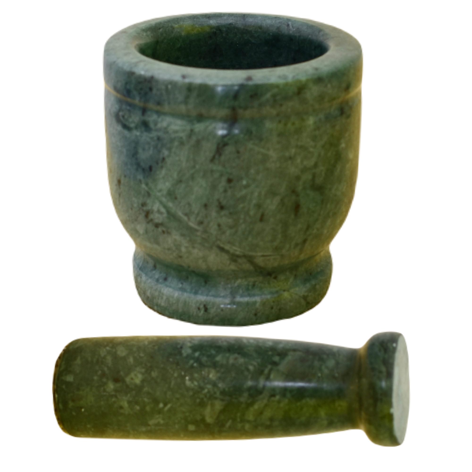 KunhaR Natural Green Marble Mortar and Pestle Set, Imam Dasta, Ohkli Musal, Kharal - 3 x 3 Inches, Green, (Full Polish)