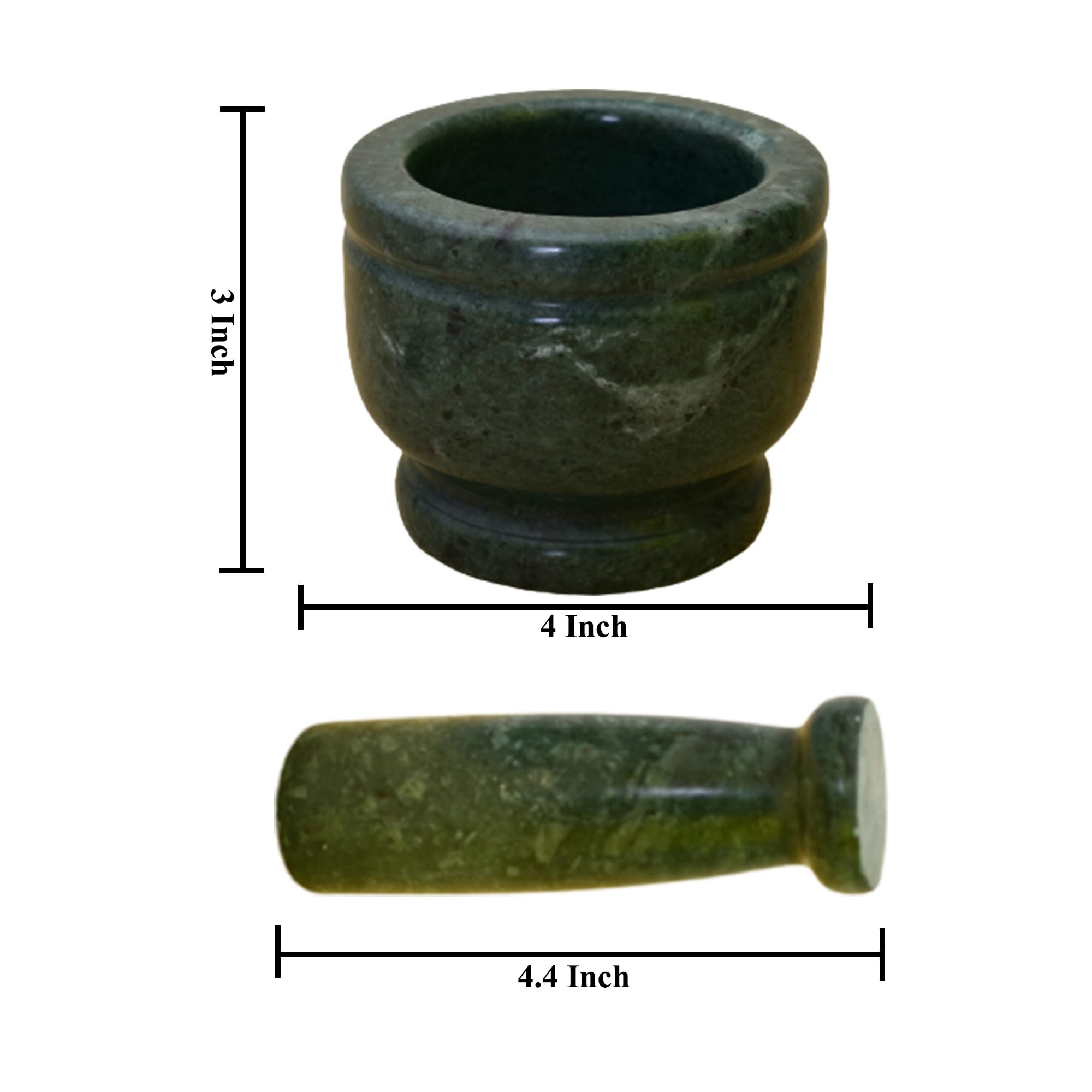 KunhaR Natural Green Marble Mortar and Pestle Set, Imam Dasta, Ohkli Musal, Kharal - 4 x 3 Inches, Green, (Full Polish)