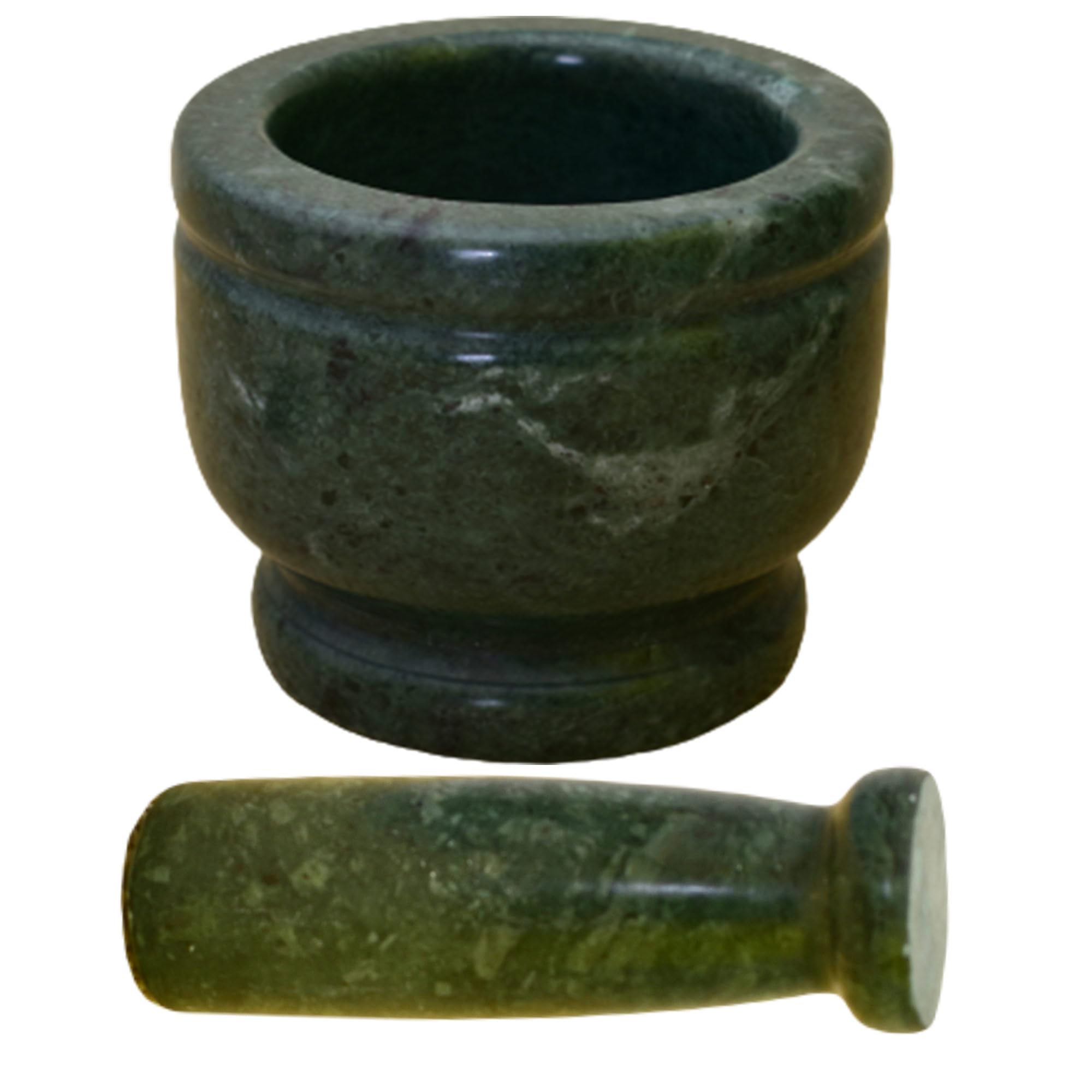 KunhaR Natural Green Marble Mortar and Pestle Set, Imam Dasta, Ohkli Musal, Kharal - 4 x 3 Inches, Green, (Full Polish)