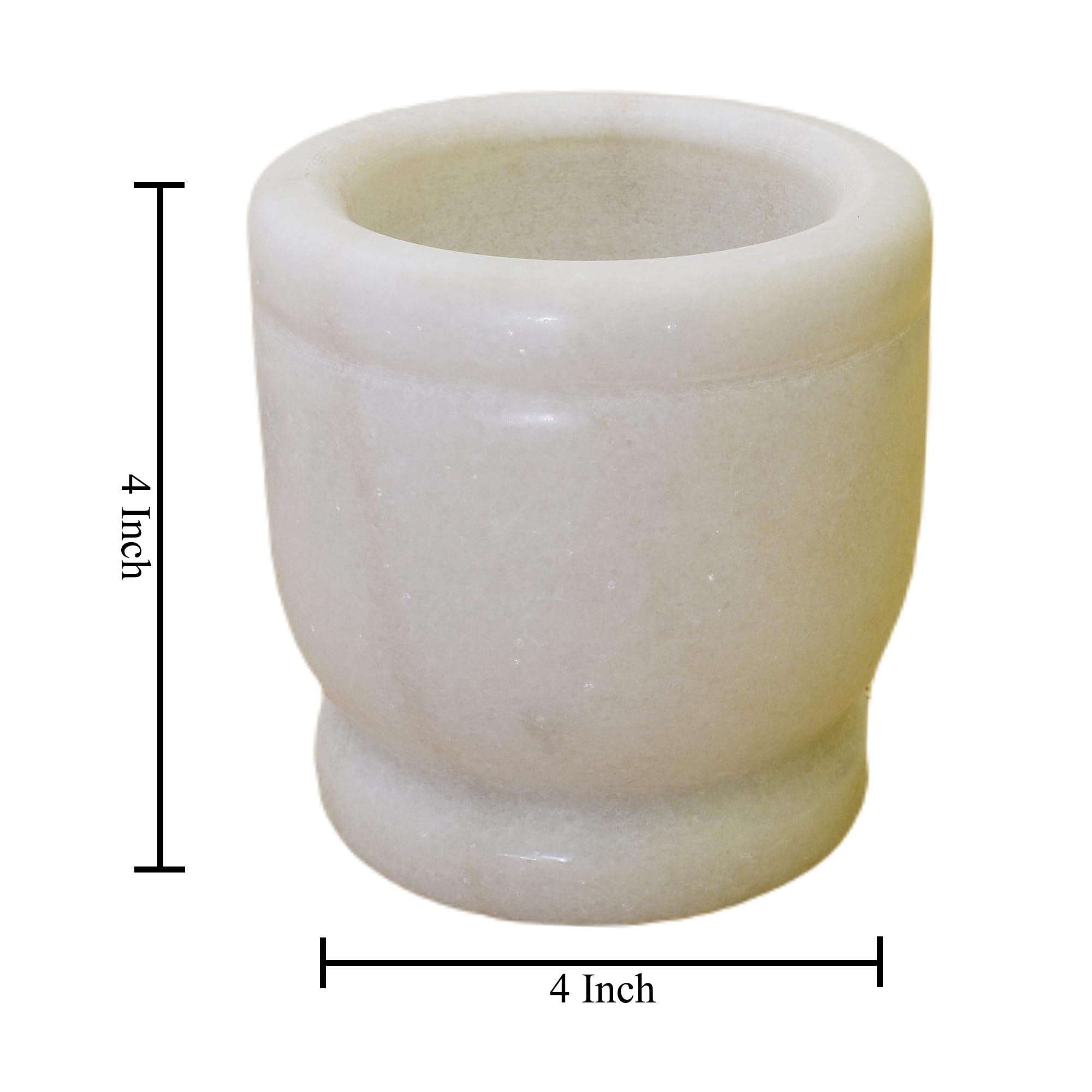 KunhaR Natural White Marble Mortar and Pestle Set, Imam Dasta, Ohkli Musal, Kharal - 4 x 4 Inches, White, (Half Polish)