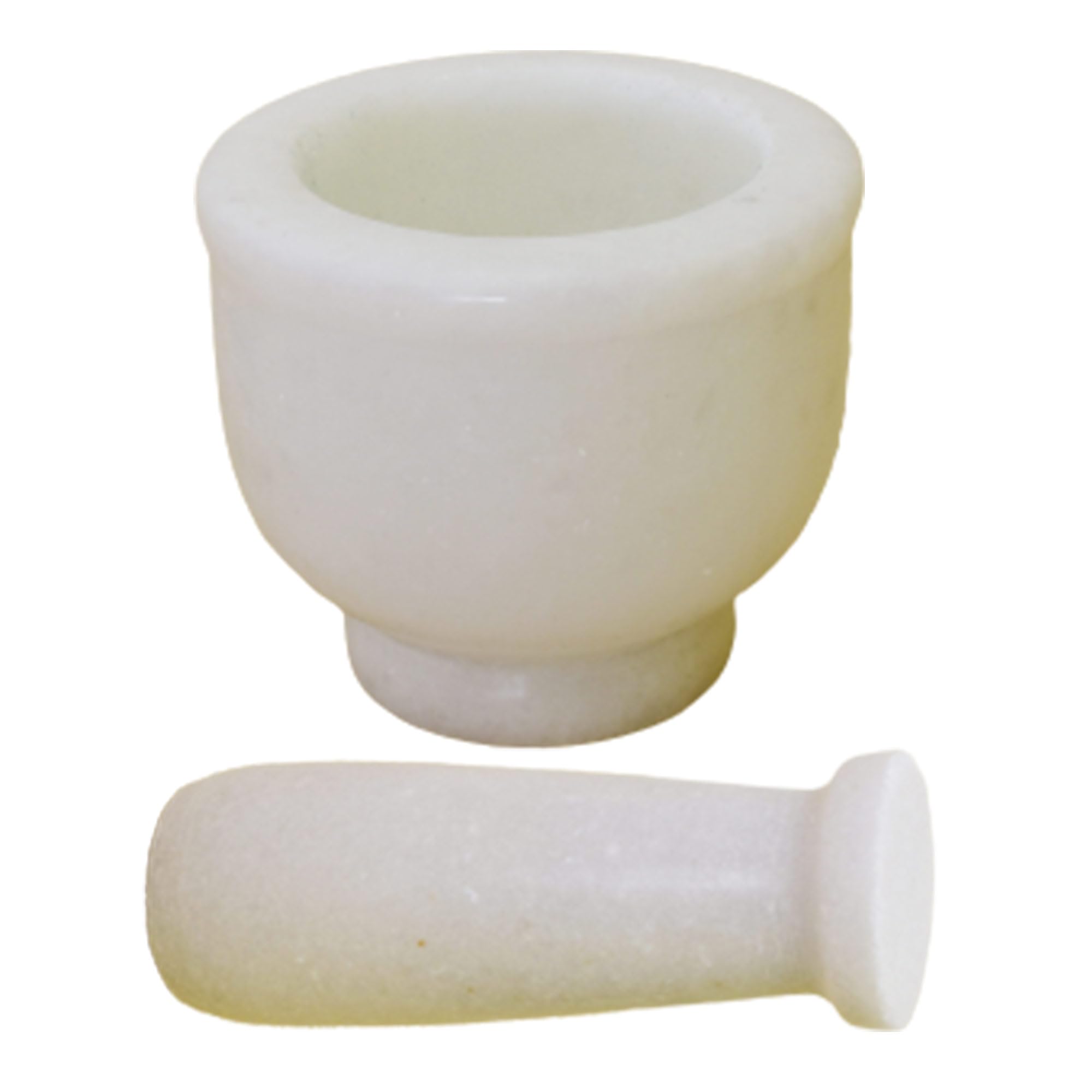 KunhaR Natural White Marble Mortar and Pestle Set, Imam Dasta, Ohkli Musal, Kharal - 3 x 2.5 Inches, White, (Half Polish)