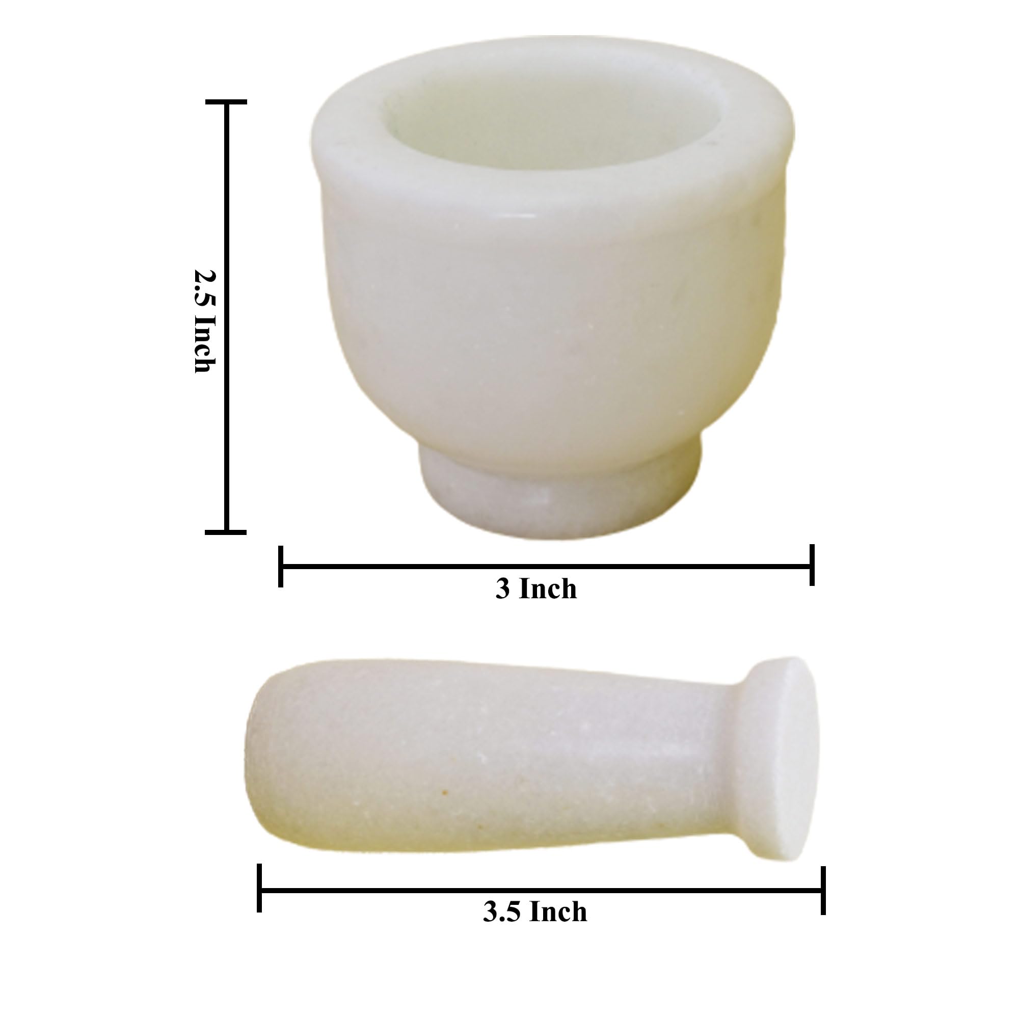 KunhaR Natural White Marble Mortar and Pestle Set, Imam Dasta, Ohkli Musal, Kharal - 3 x 2.5 Inches, White, (Half Polish)