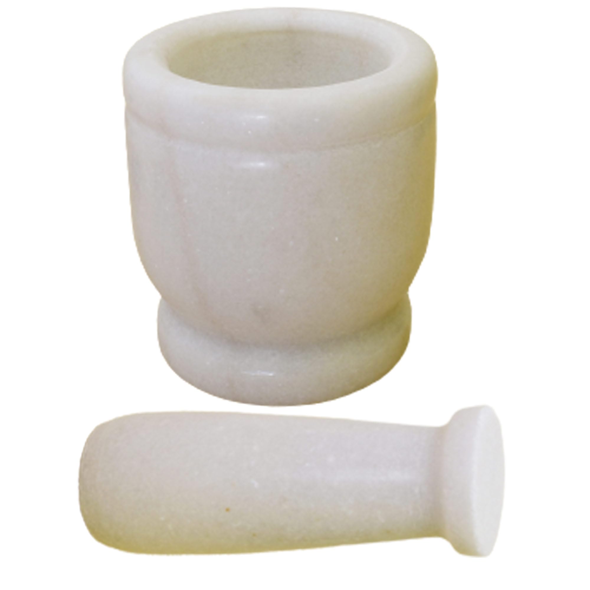 KunhaR Natural White Marble Mortar and Pestle Set, Imam Dasta, Ohkli Musal, Kharal - 3 x 3 Inches, White, (Half Polish)