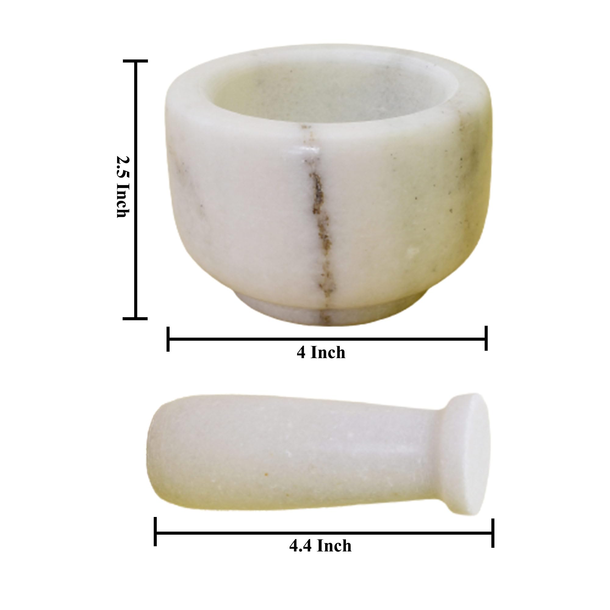 KunhaR Natural White Marble Mortar and Pestle Set, Imam Dasta, Ohkli Musal, Kharal - 4 x 2.5 Inches, White, (Half Polish)