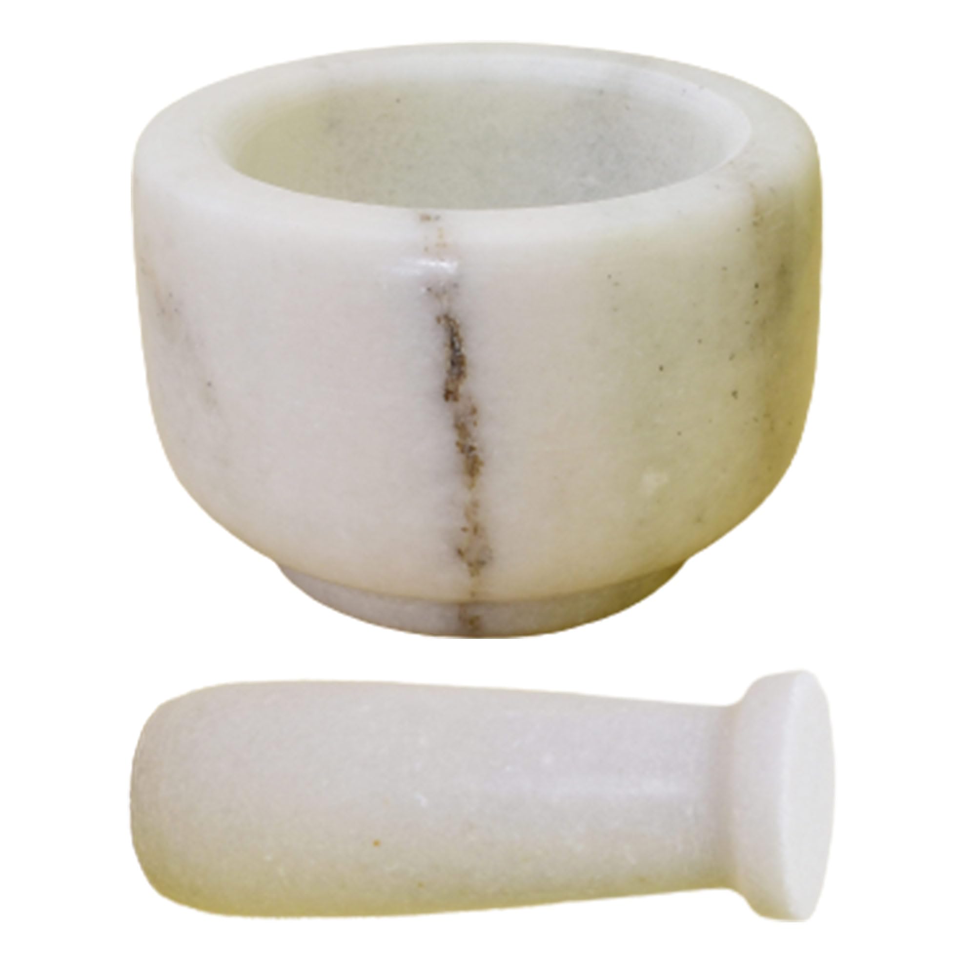 KunhaR Natural White Marble Mortar and Pestle Set, Imam Dasta, Ohkli Musal, Kharal - 4 x 2.5 Inches, White, (Half Polish)