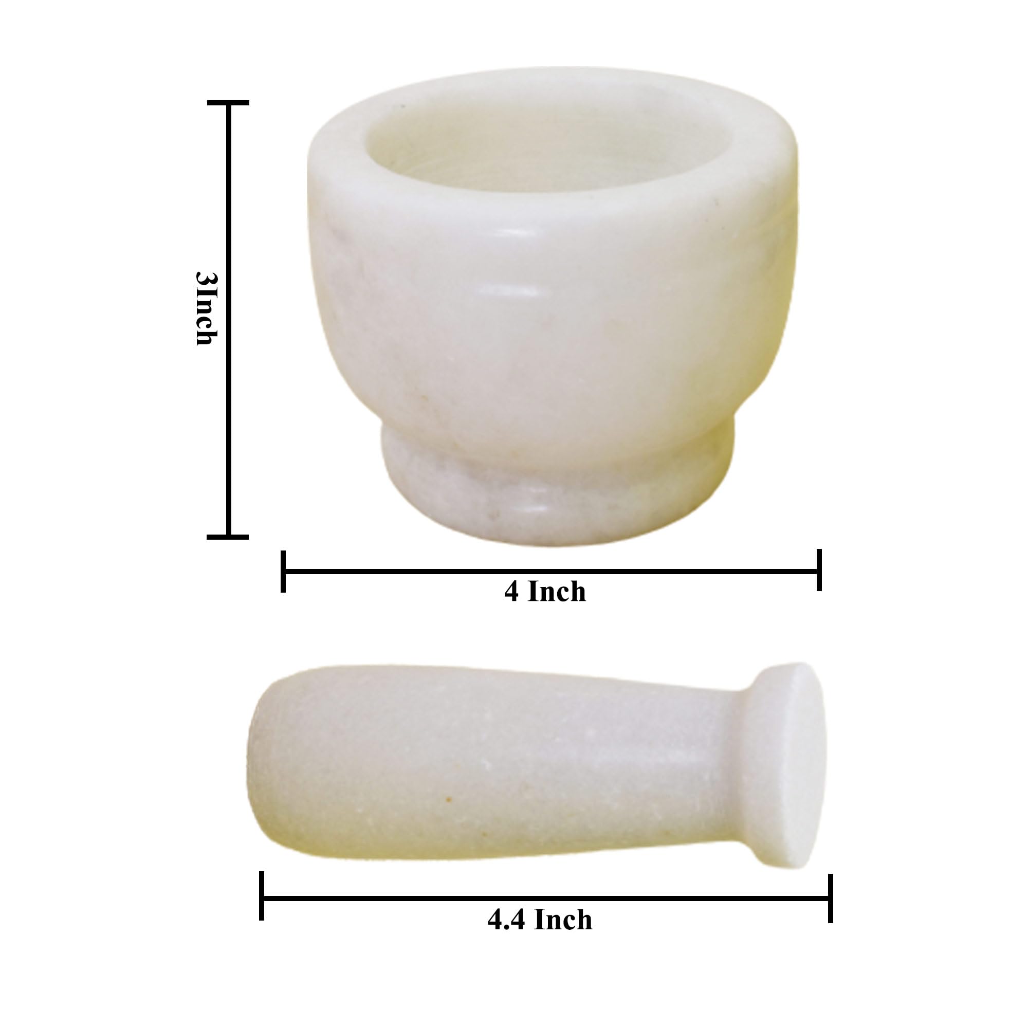 KunhaR Natural White Marble Mortar and Pestle Set, Imam Dasta, Ohkli Musal, Kharal - 4 x 3 Inches, White, (Half Polish)