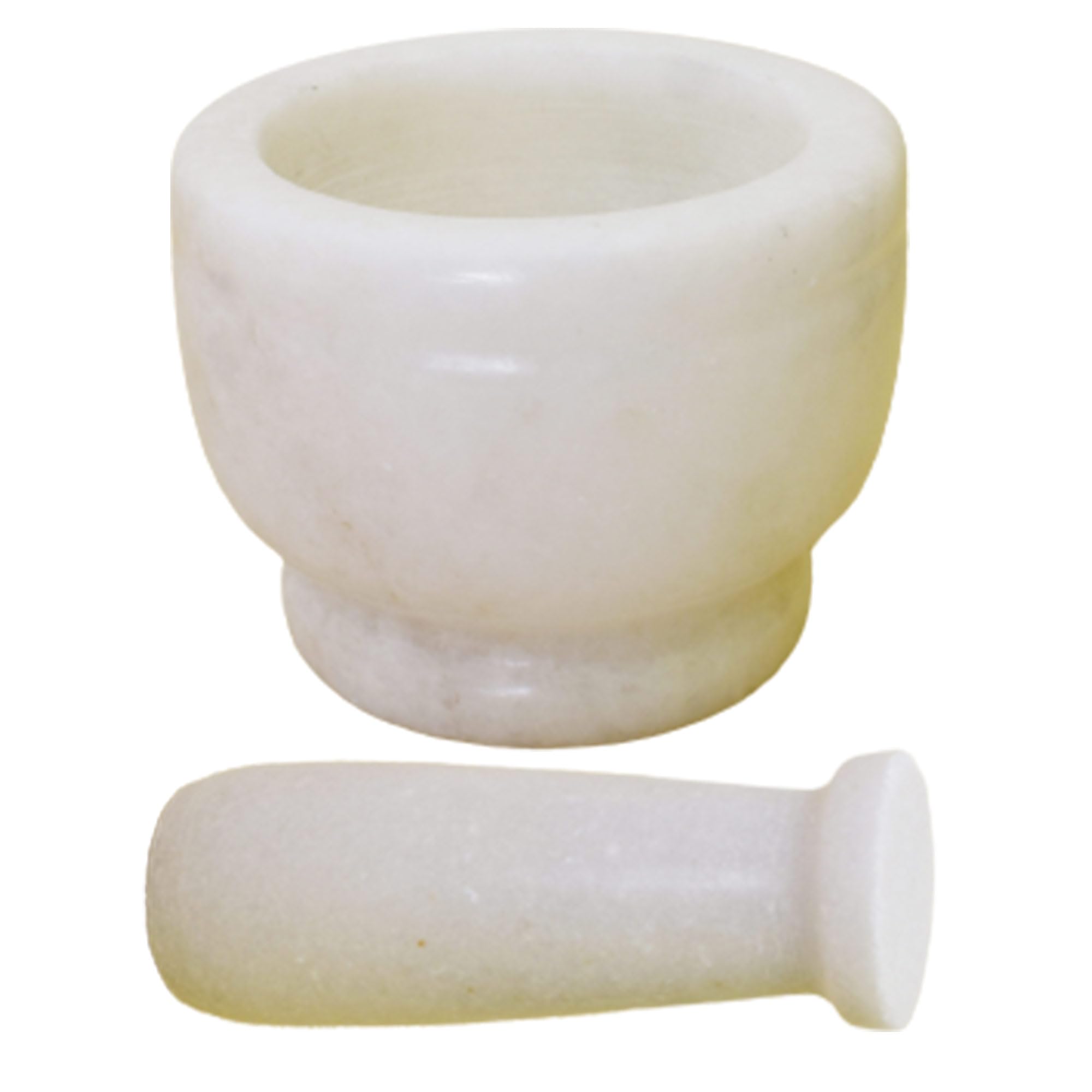 KunhaR Natural White Marble Mortar and Pestle Set, Imam Dasta, Ohkli Musal, Kharal - 4 x 3 Inches, White, (Half Polish)