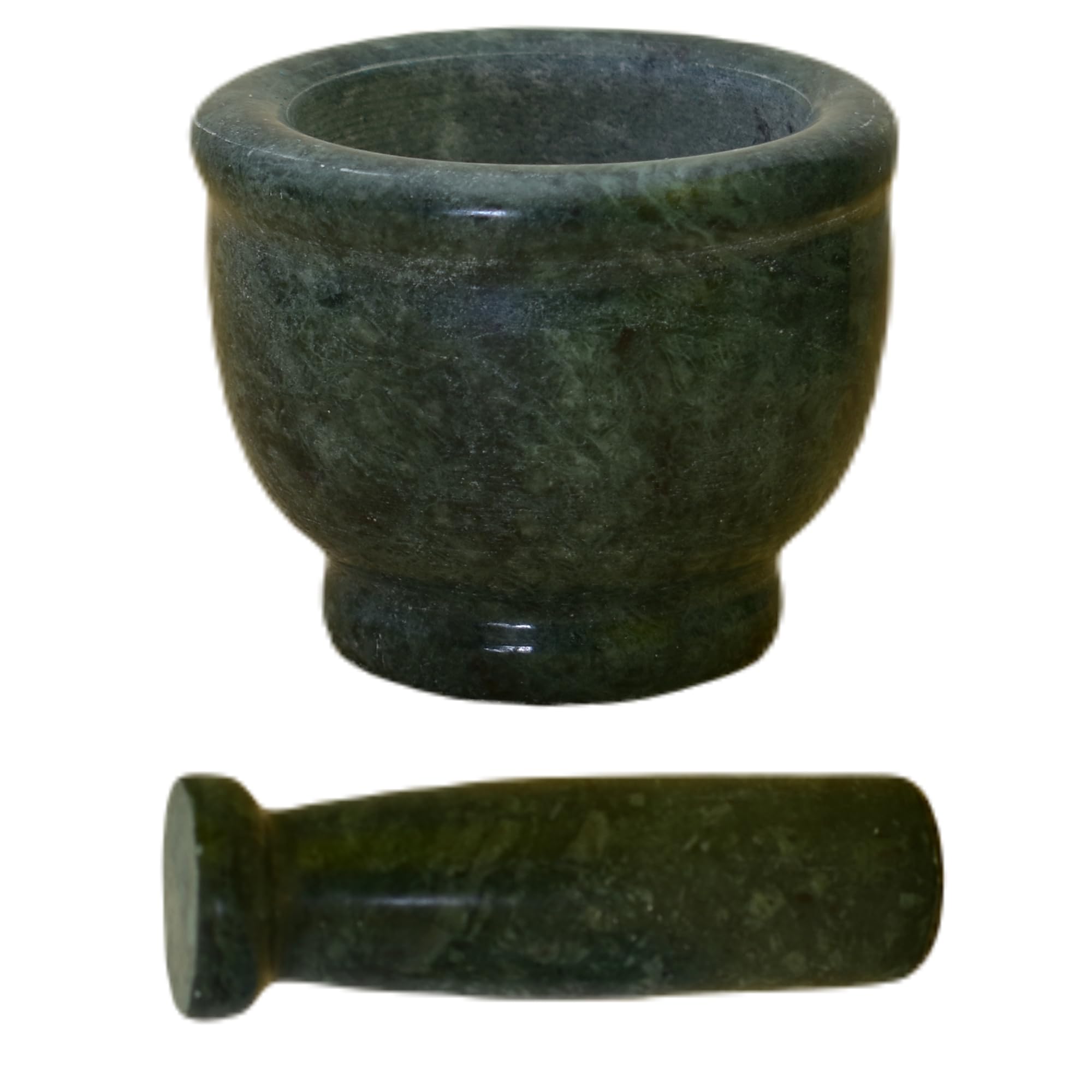 KunhaR Natural Green Marble Mortar and Pestle Set, Imam Dasta, Ohkli Musal, Kharal - 3 x 2.5 Inches, Green, (Half Polish)