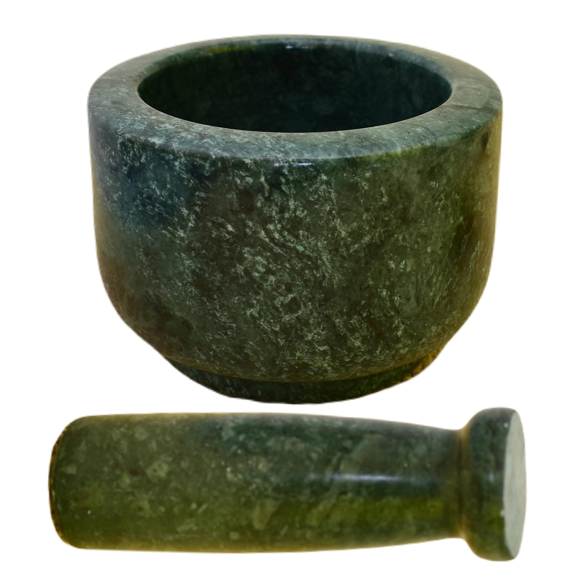 KunhaR Natural Green Marble Mortar and Pestle Set, Imam Dasta, Ohkli Musal, Kharal - 3 x 2.5 Inches, Green, (Full Polish)