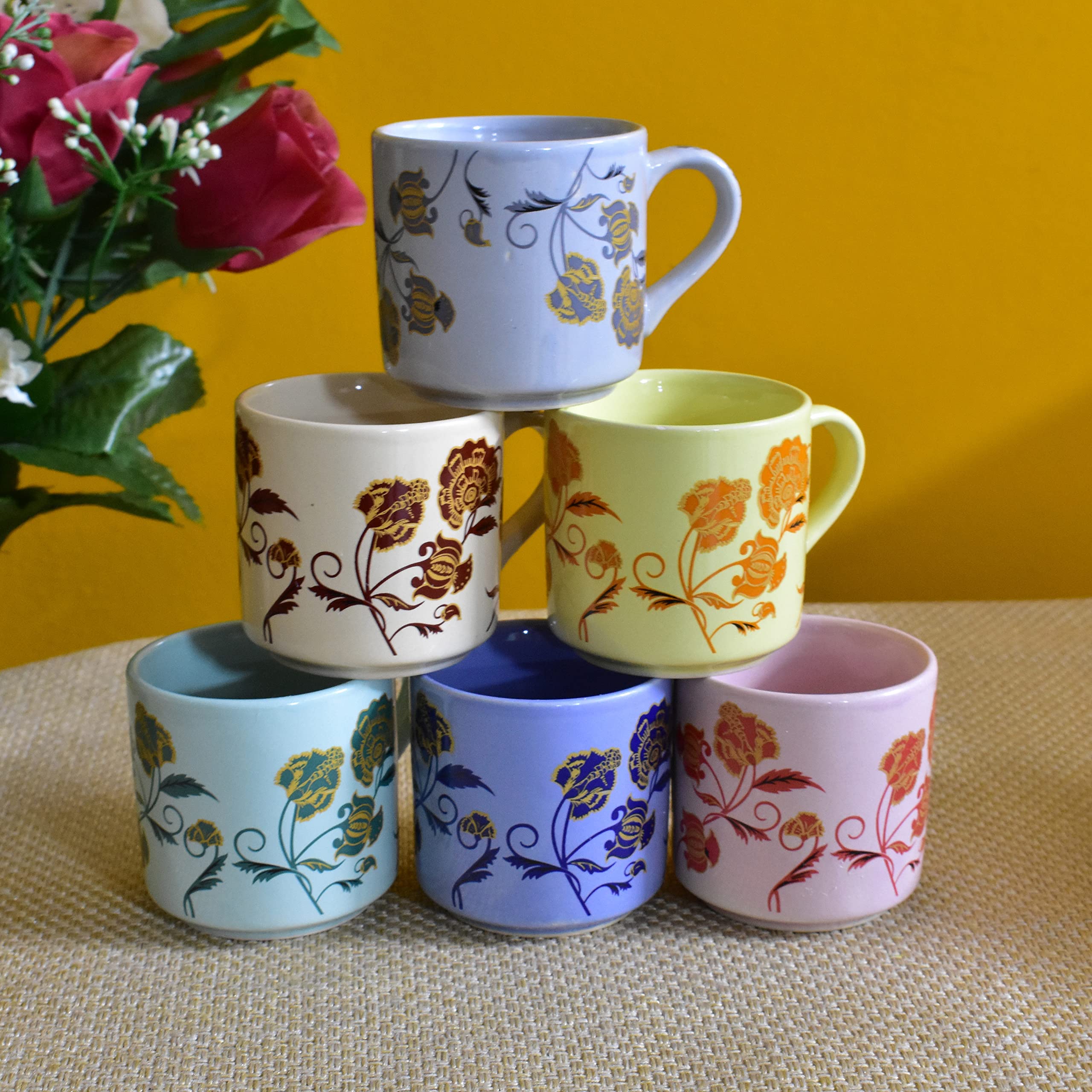 Kunhar Ceramic 6 Cups and 1 Kettle Tea Cup Set - Multicolor