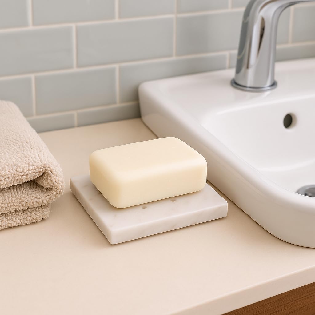 KunhaR Premium Natural Marble Soap Dish Holder for Bathroom, Wash Basin & Shower (4 x 4 Inch)