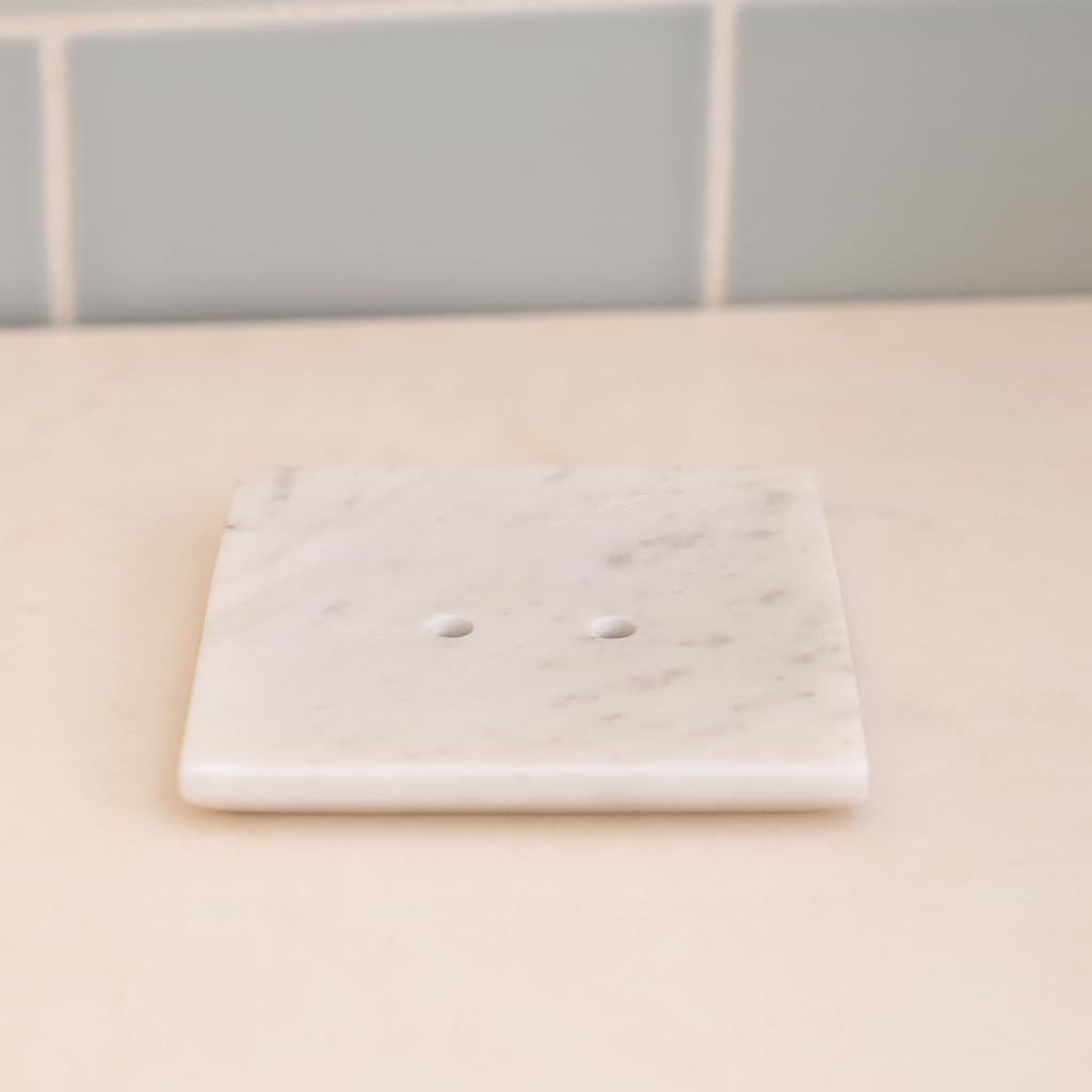 KunhaR Premium Natural Marble Soap Dish Holder for Bathroom, Wash Basin & Shower (4 x 4 Inch)