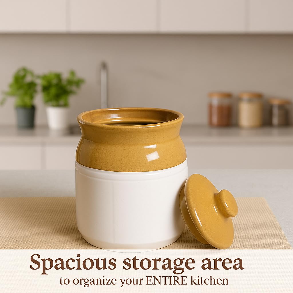 KunhaR Ceramic Multipurpose Jar - 1000 Ml, 1 Piece, White Espresso