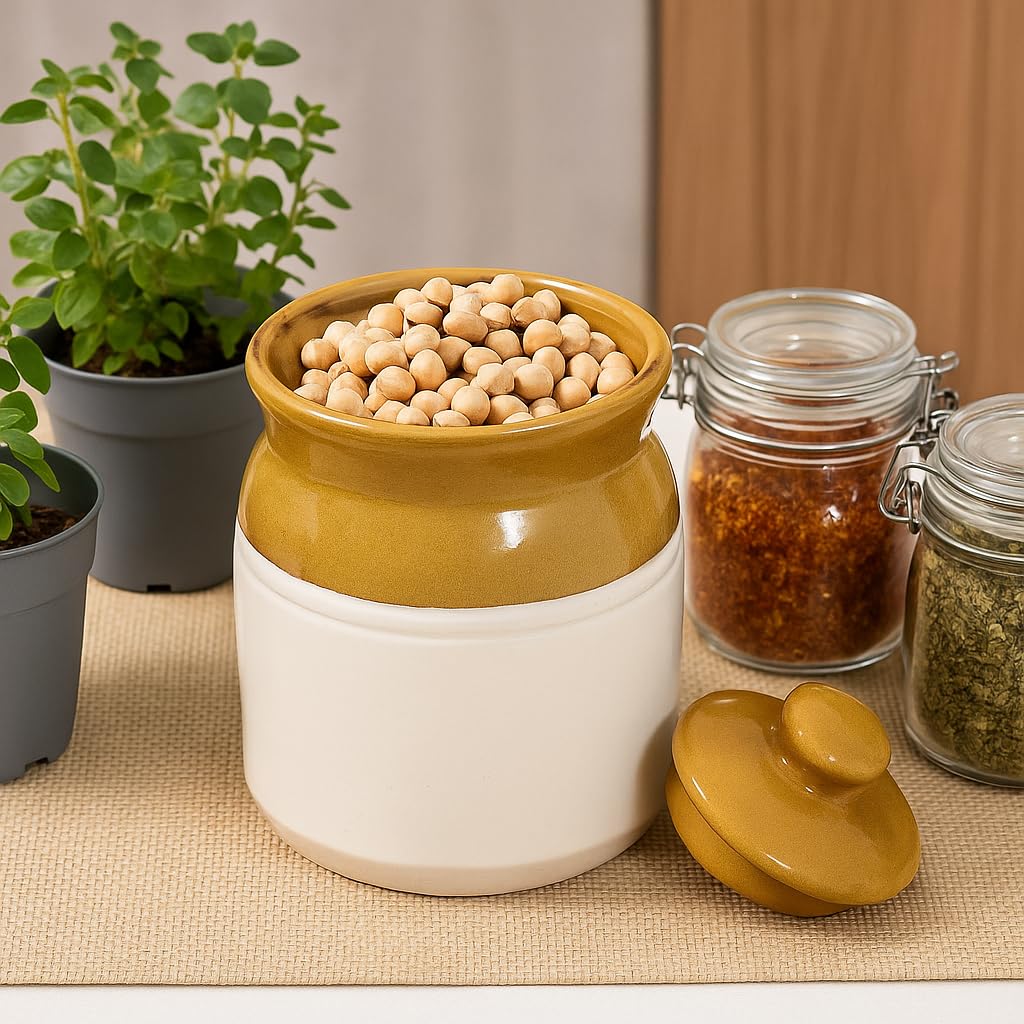 KunhaR Ceramic Multipurpose Jar - 1000 Ml, 1 Piece, White Espresso